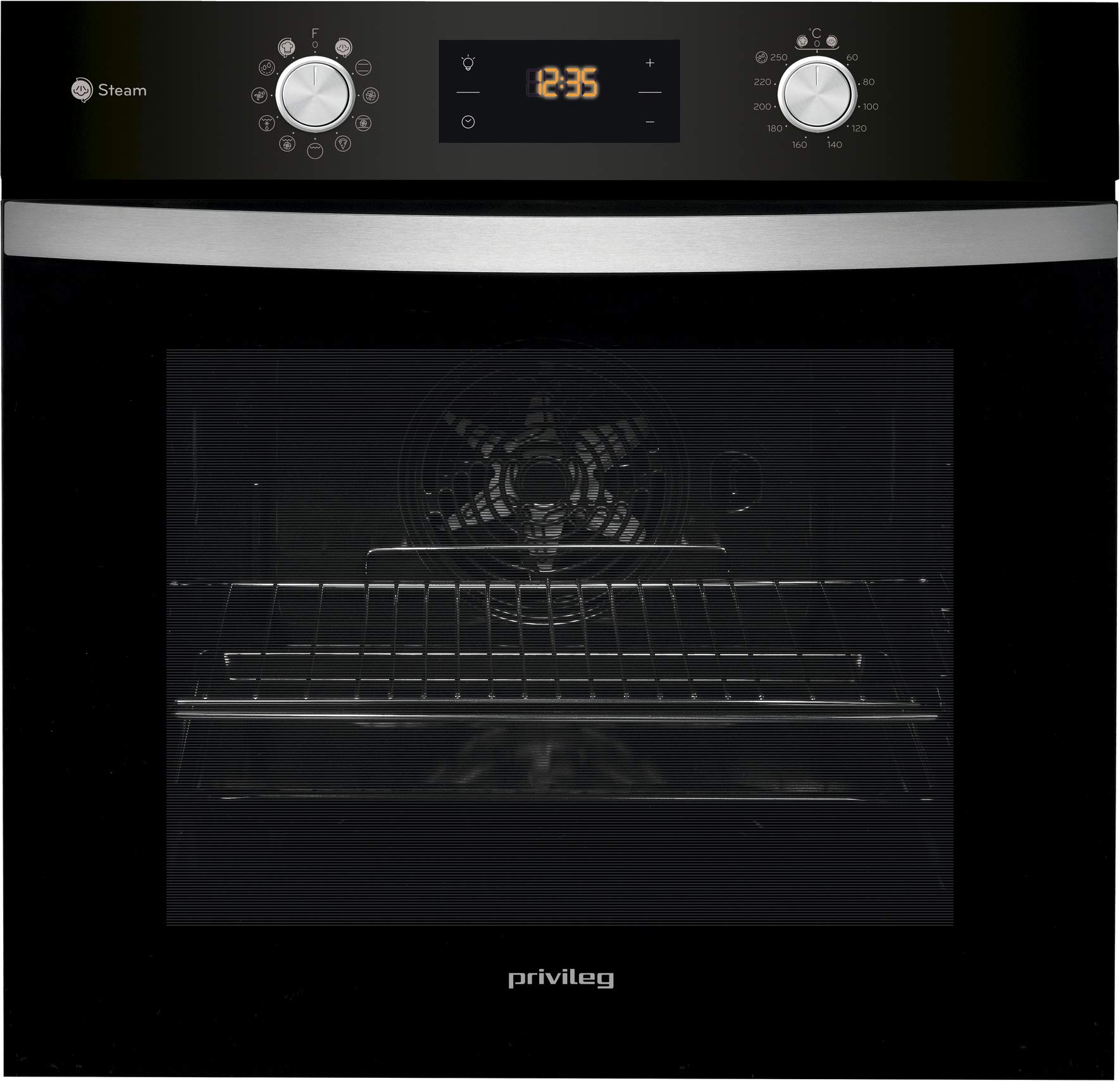 Privileg BAKO Turn&Go Steam 500 Einbau-Backofen 71 L Hydrolyse-Reinigung Heißluftbackofen 11 Funktionen Glaskeramik-Kochfeld