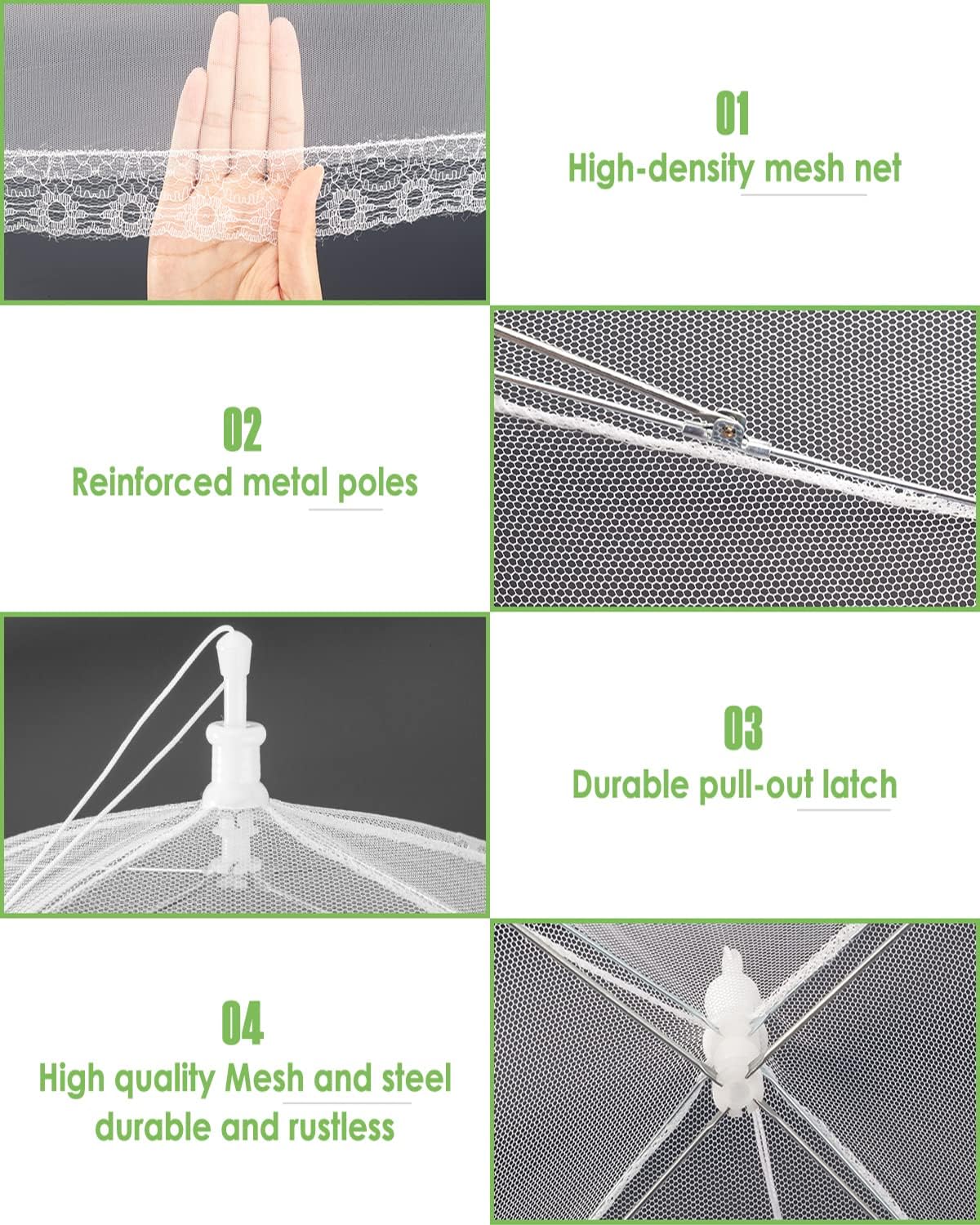 Lauon Food Covers, 1 Extra Large (40"X26") & 4 (17"X17"), 5 Pack White Mesh Plate Serving Tents, Pop-Up Umbrella Screen Tents, Jumbo Food Net for Outdoor Picnics Parties BBQ, Collapsible and Reusable : Everything Else