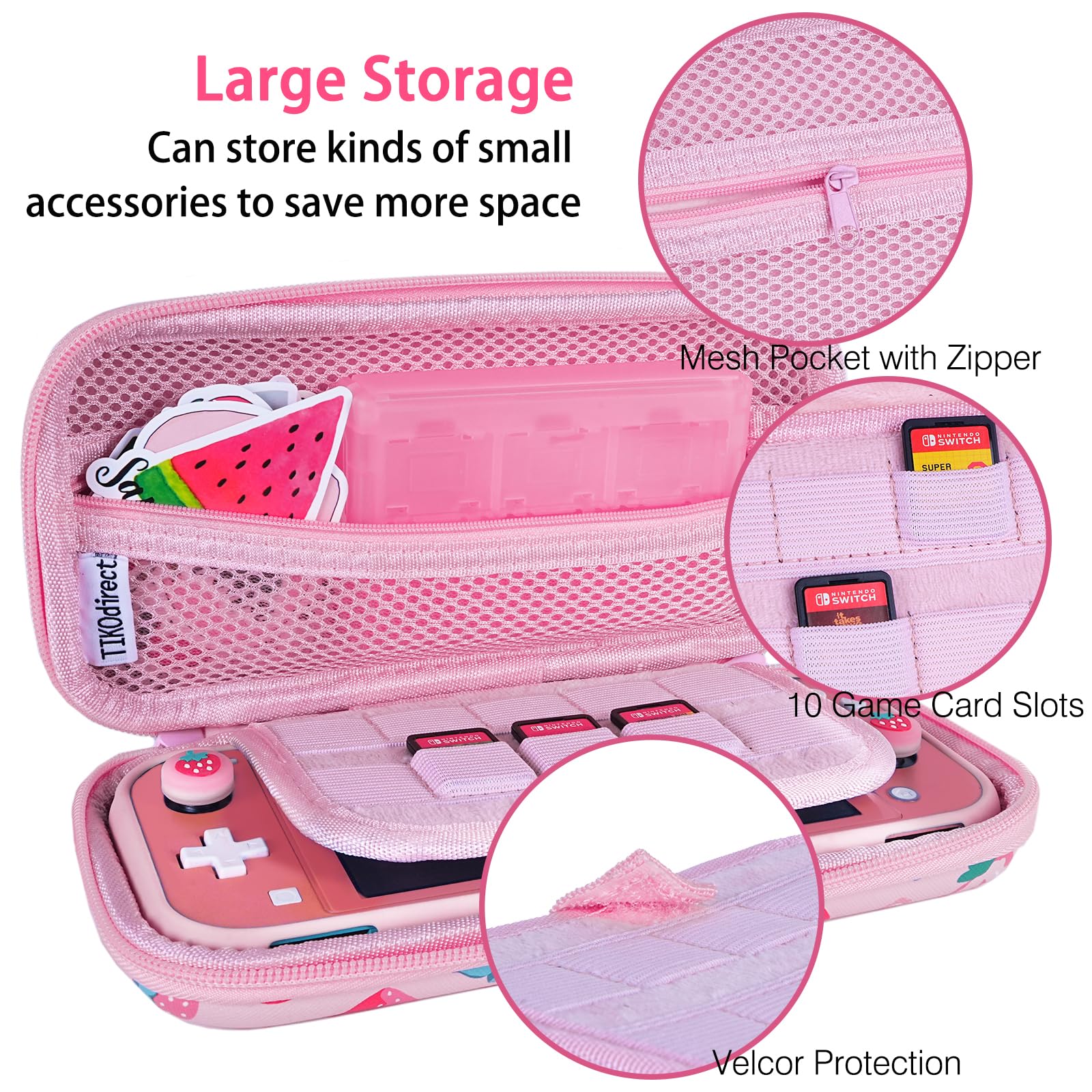 TIKOdirect Étui de transport pour Switch Lite, joli sac de voyage portable résistant aux chocs avec étui de protection souple, protecteurs d'écran, capuchons mignons pour les pouces et étui de cartes