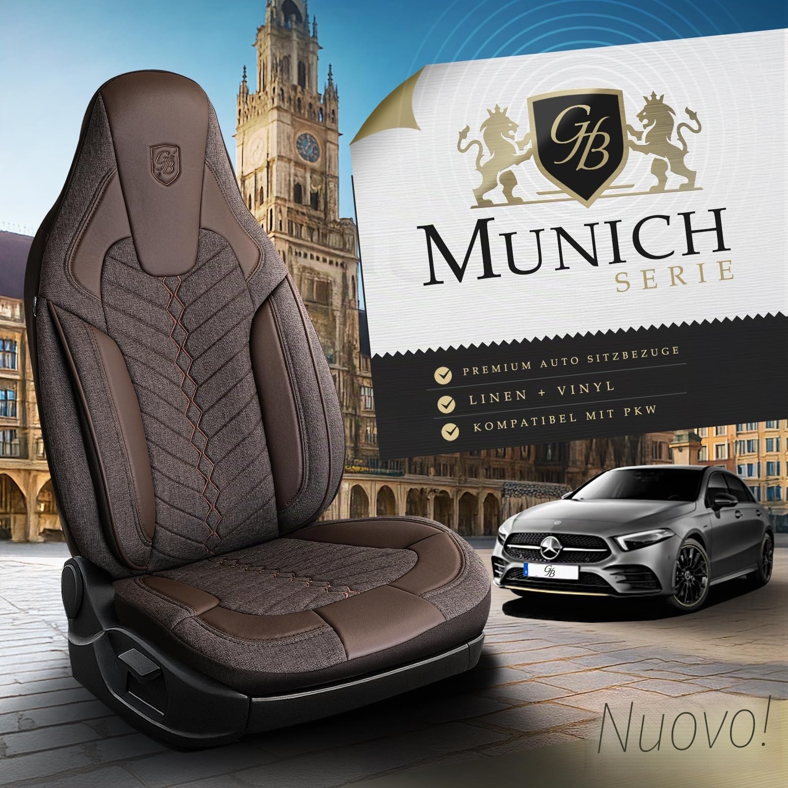 Coprisedili universali per auto e SUV – Coprisedili anteriori di alta qualità, in lino, marrone, compatibili con airbag, coprisedili per auto, set completo con kit di montaggio