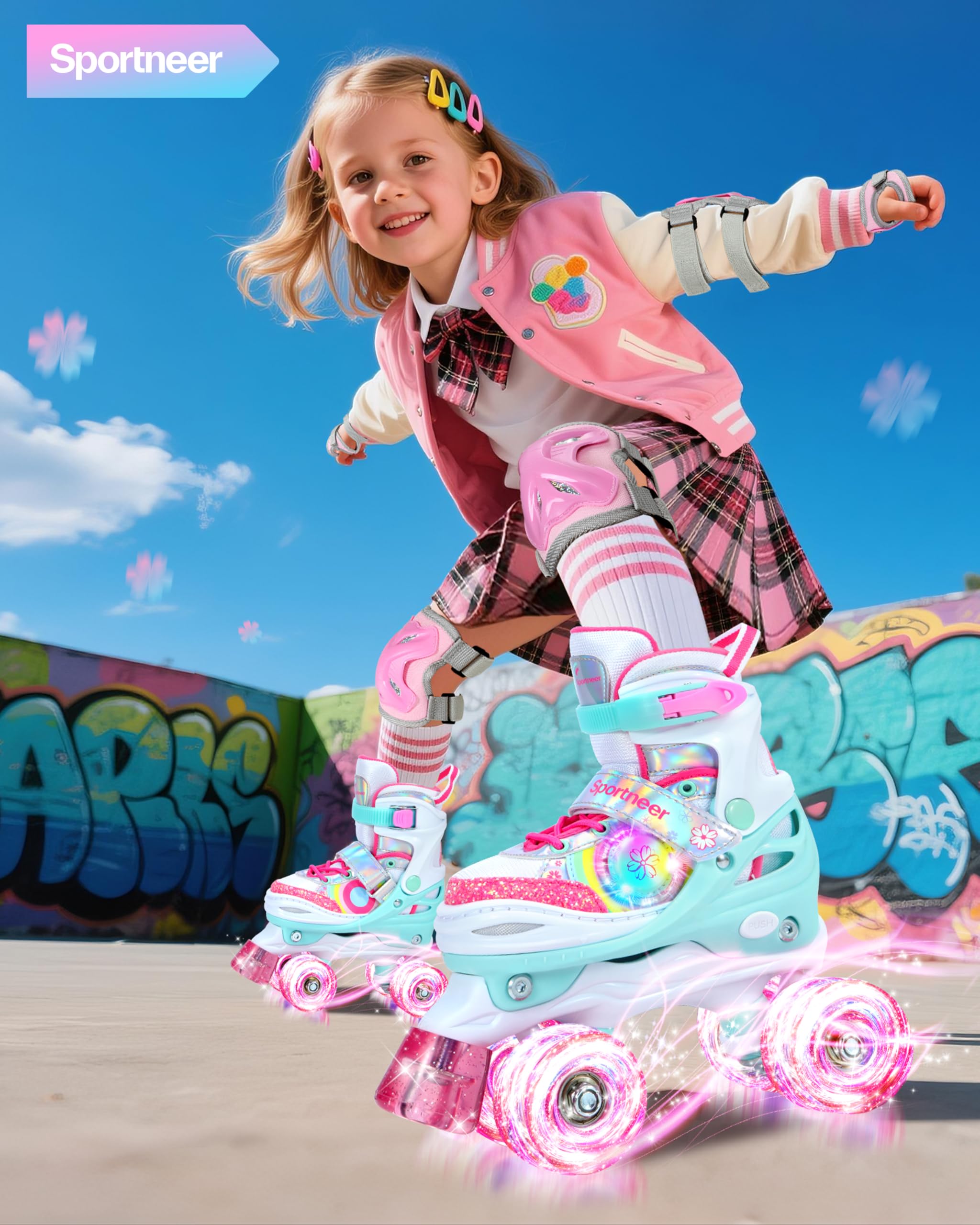 Rolschaatsen voor kinderen, verstelbaar, maat 26-37, met 6