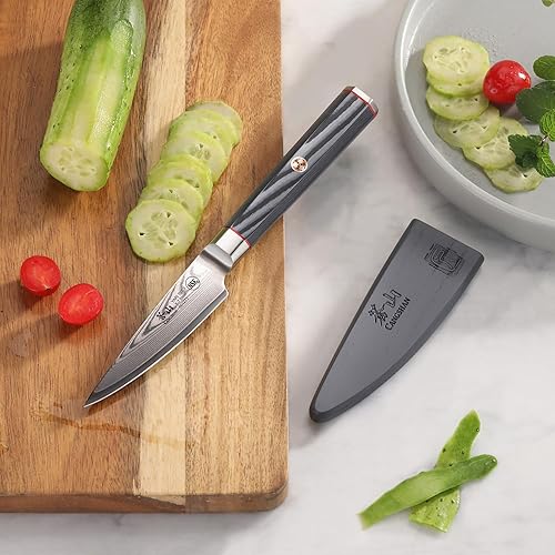 Miniatura 5 de Cangshan YARI Series 501271 - Cuchillo de pelar de 3.5 pulgadas con funda, acero de Damasco X-7