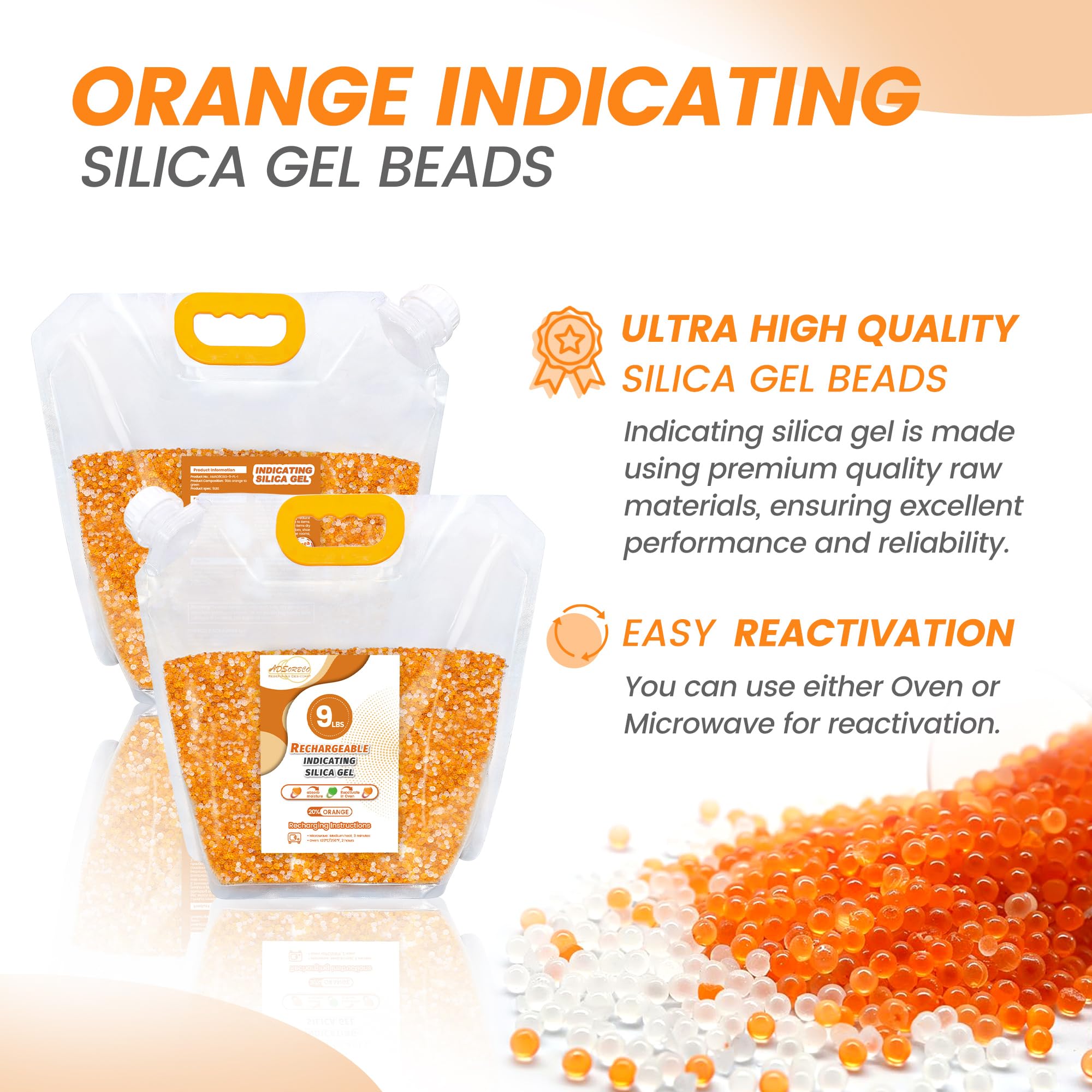 Cuentas desecantes de gel de sílice, cuentas desecantes reutilizables de 3 mm para filamento 3D, electrónica, cámaras, joyas y cajas fuertes (mezcla de naranja y blanco, 9 libras)