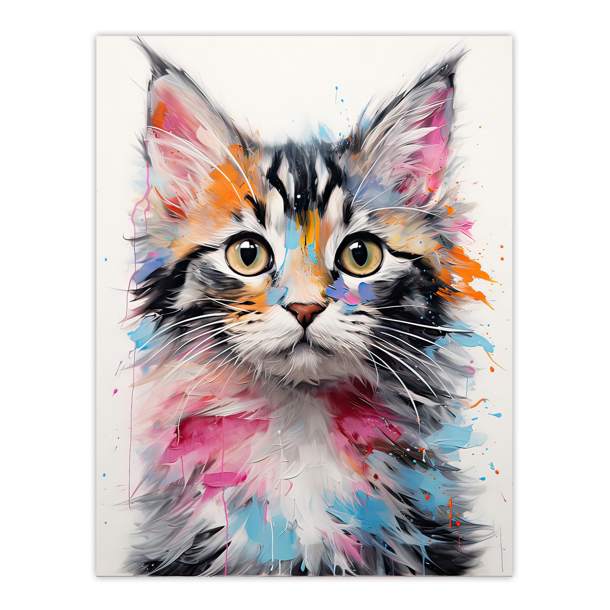 Artery8 Cute Kitten Bright Oil Painting Orange Pink Blue Baby Cat Artwork Kids Bedroom Extra Large XL Wall Art Poster Print
