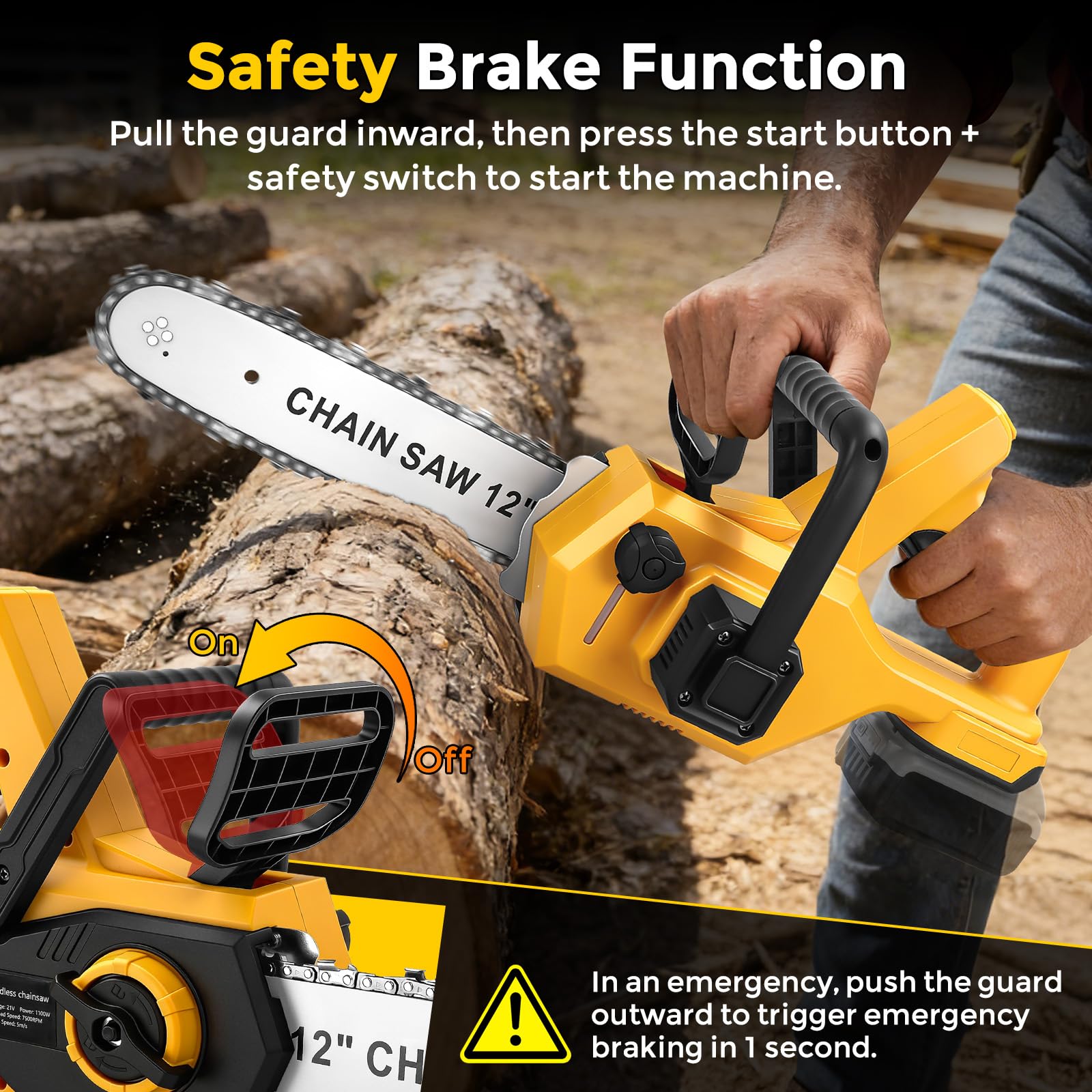 Motosierra inalámbrica de 12 pulgadas compatible con batería Dewalt de 20 V, sierra de cadena de mano sin escobillas de 30 cm, sierras eléctricas con 2 cadenas, engrasador automático y tensión de