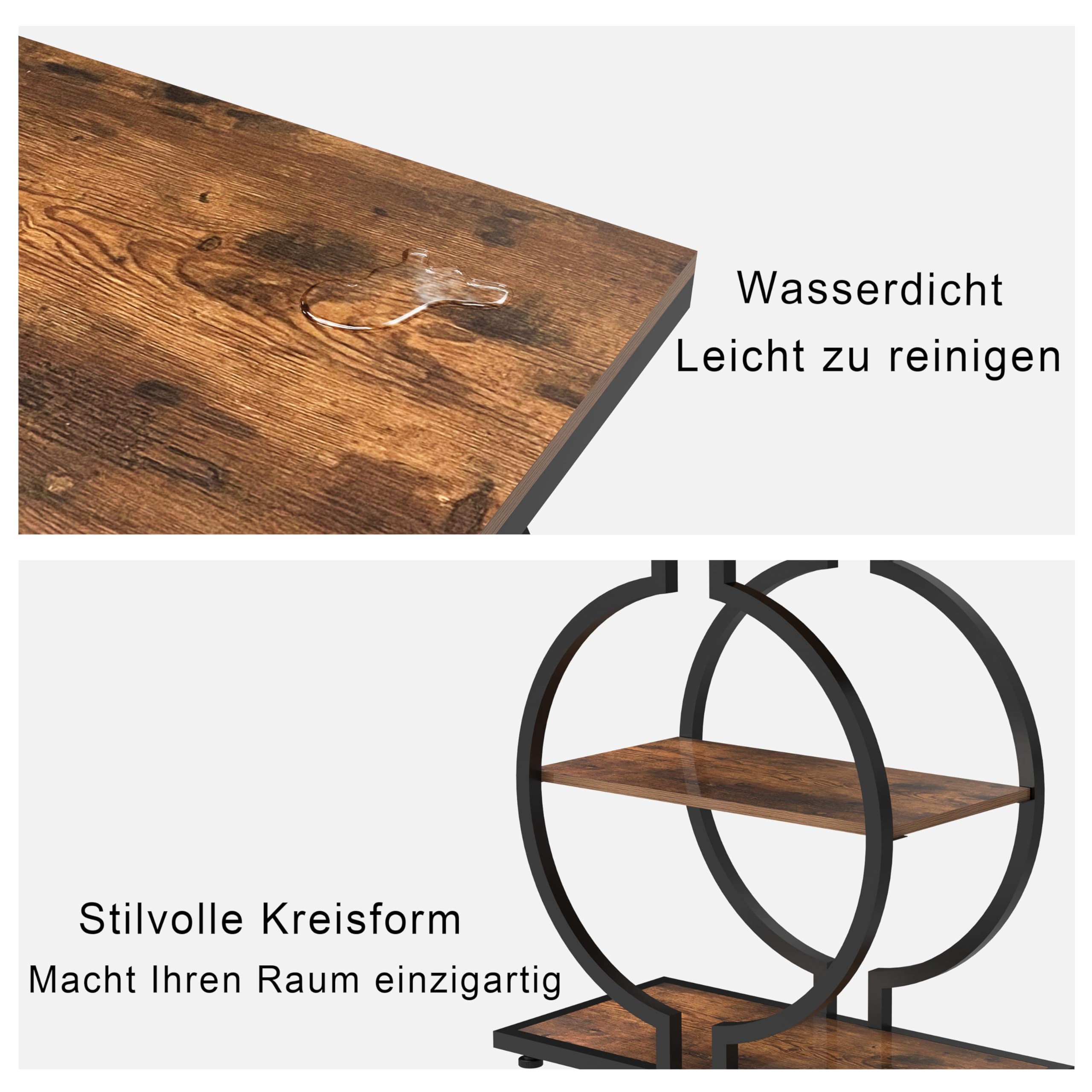 Trironsun Mesa auxiliar estrecha con 3 niveles, mesa redonda para sofá con estructura en forma de O, pequeña mesa industrial para salón dormitorio (marrón rústico)