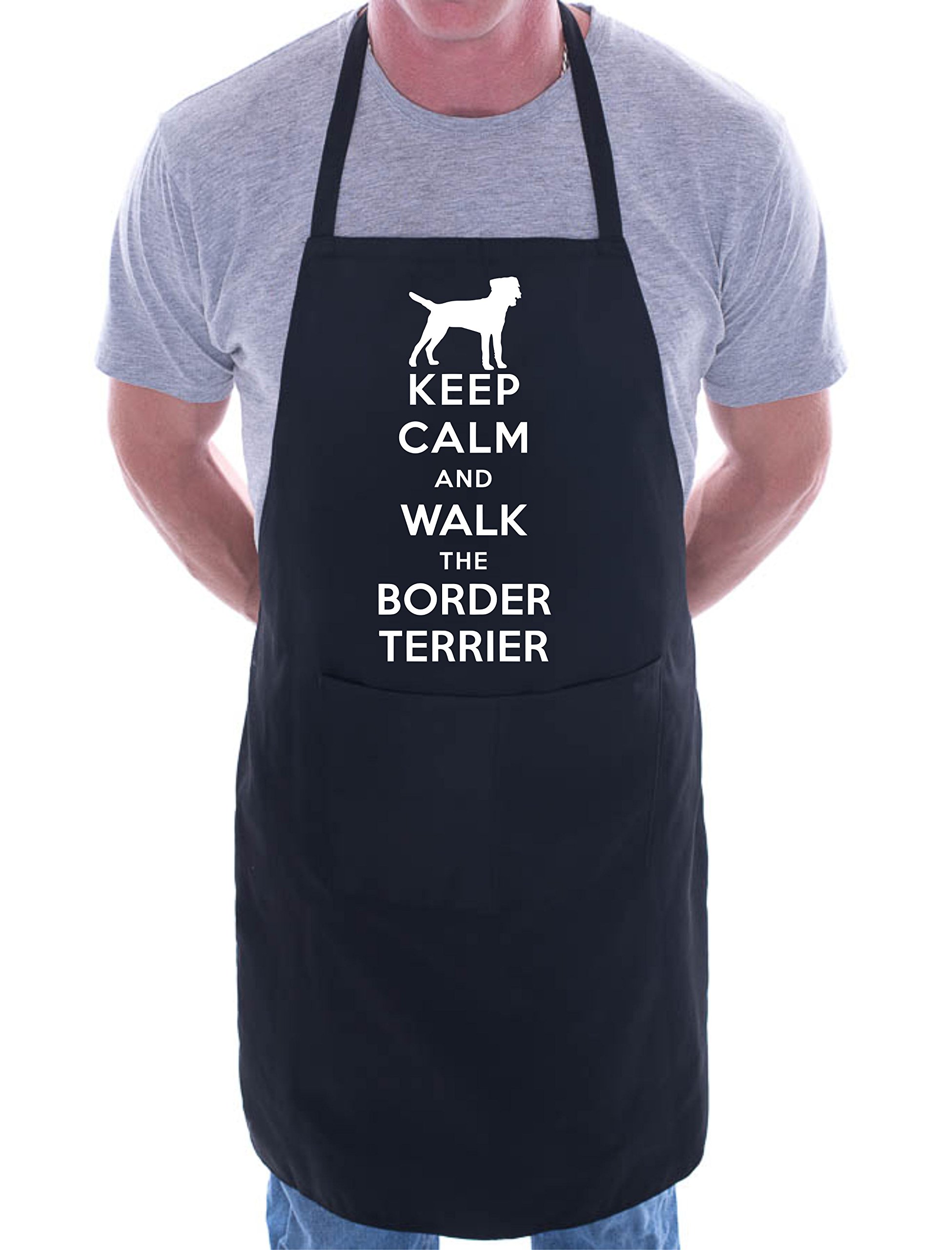 Print4u Men's Black Keep Calm Walk The Border Terrier Dog Lover Bbq Cooking Novelty Apron