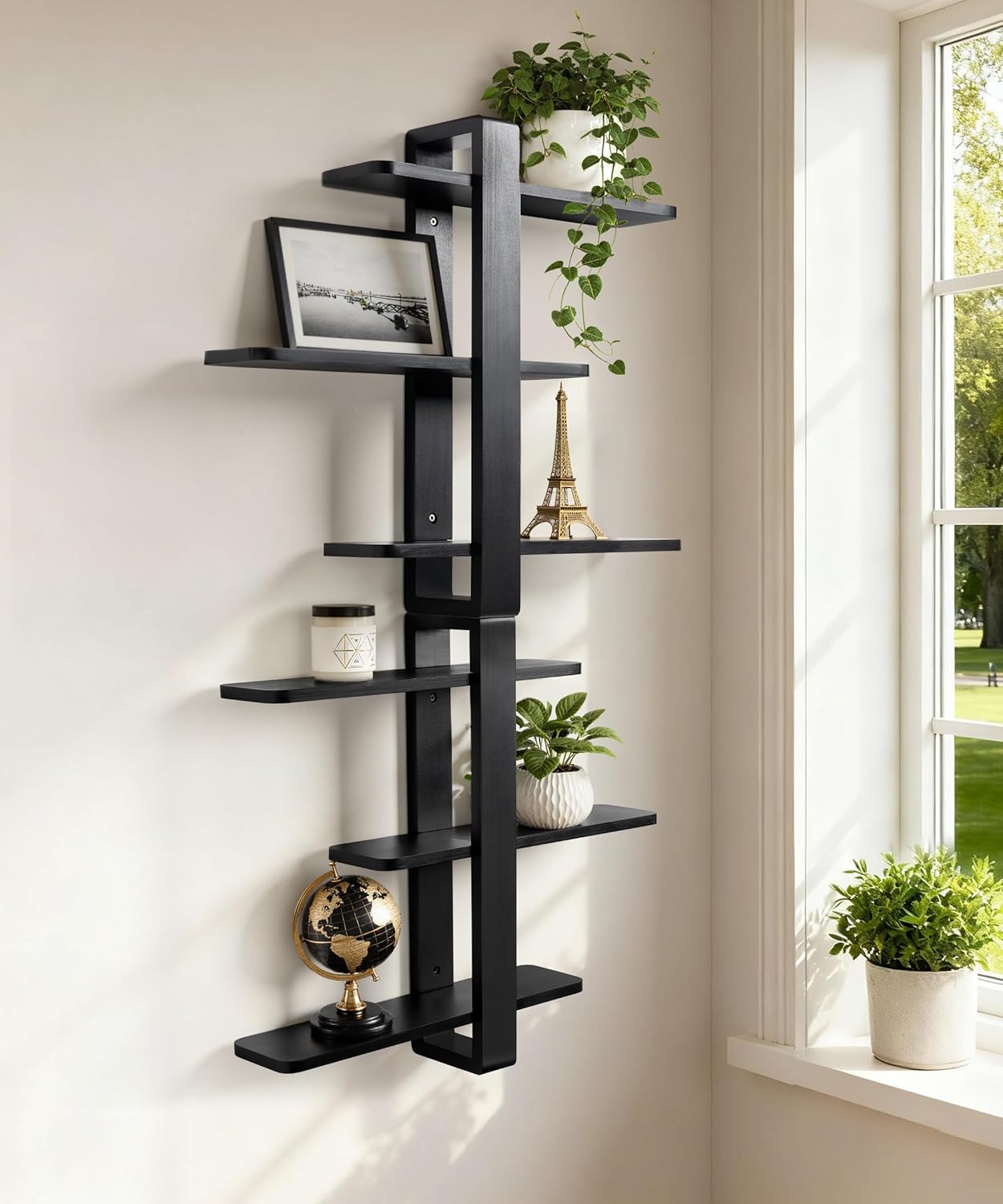 Black Floating Shelves for Wall Mounted Shelving Unit All Pine Wood 3 Tier Large Shelf for Bedroom Living Room Office Bathroom Home Decoration Storage Plant Photo Display Modern 20in