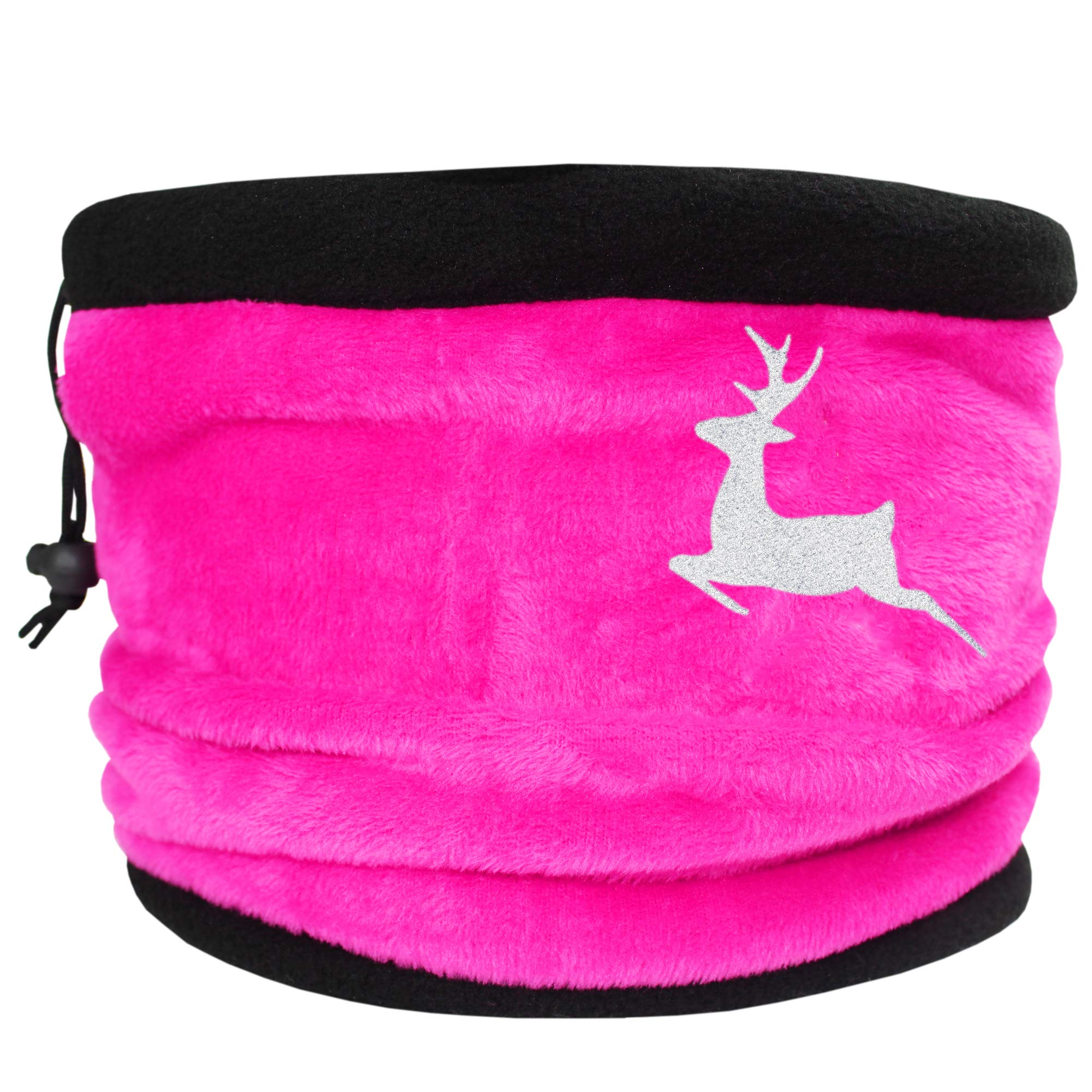 TeddyTs Women's Festive Christmas Reindeer Fleece Snood Scarf with Adjustable Toggle (Pink)