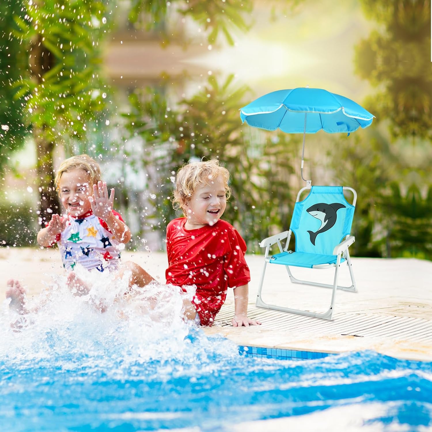 PLULON Kids Beach Chair with Umbrella Folding Lawn and Camping Chair with Summer Shade for Beach, Pool, Travel and Outdoor (for 1-5 Years Old)