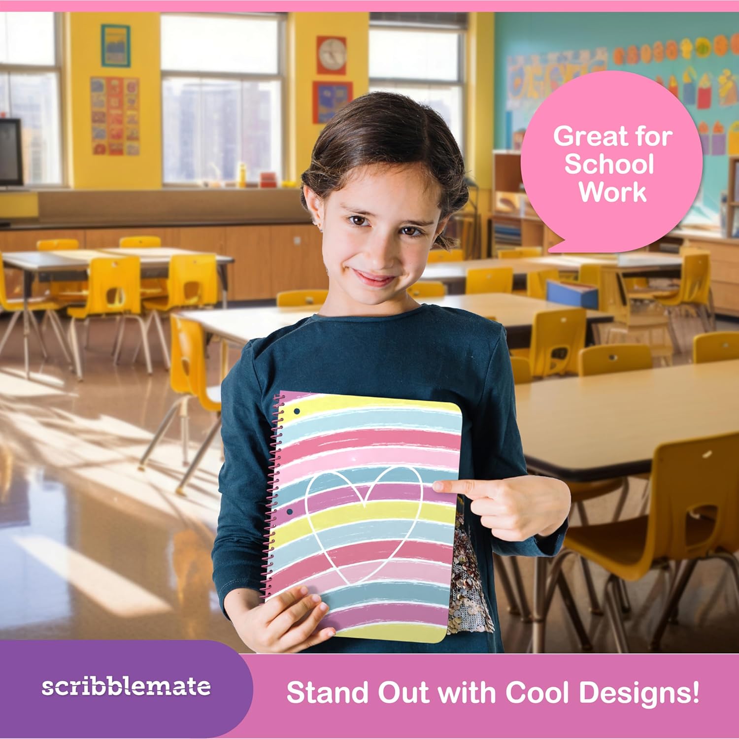 Spiral Notebooks for Kids - Cute Notebook for Girls - 8 x10.5 Inch Wide Ruled Kids Notebook 100 Sheets - 200 Pages, 2 Interior Pockets (48 Pack)