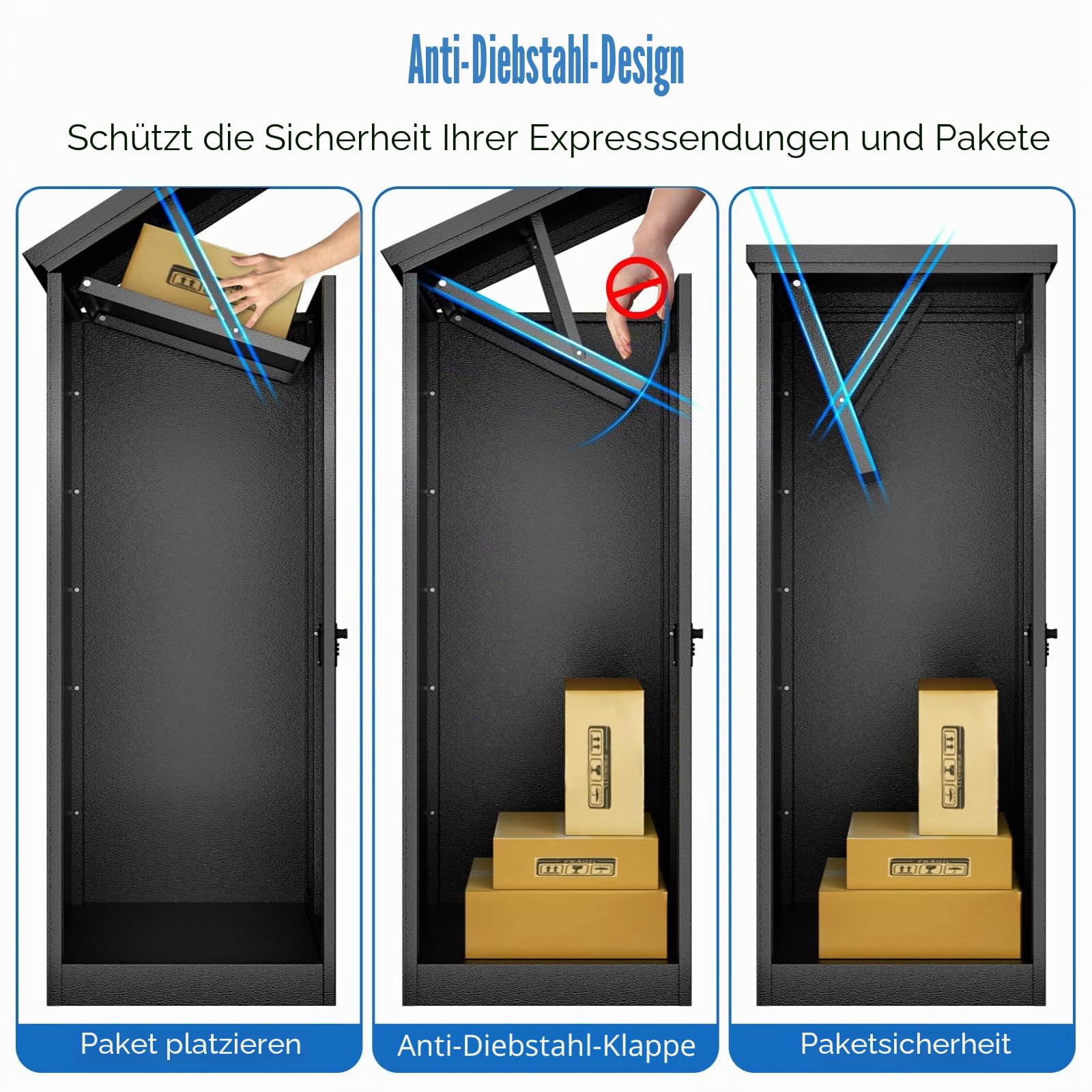Briefkasten Paketbox für den Außenbereich, extra große Paketboxen mit sicherer Lagerung, wasserdichte Paketboxen für den Außenbereich (66 x 51 x 117cm)