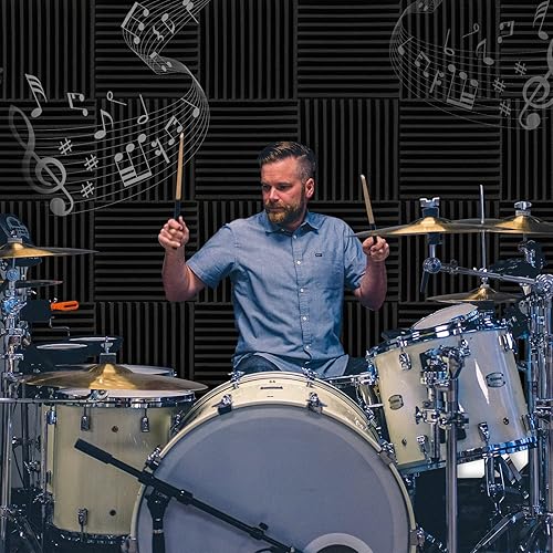 Miniatura 7 de Paquete de 80 paneles acústicos de espuma de alta densidad, paneles de cuñas insonorizantes resistentes al fuego, para grabación, estudio, oficina y