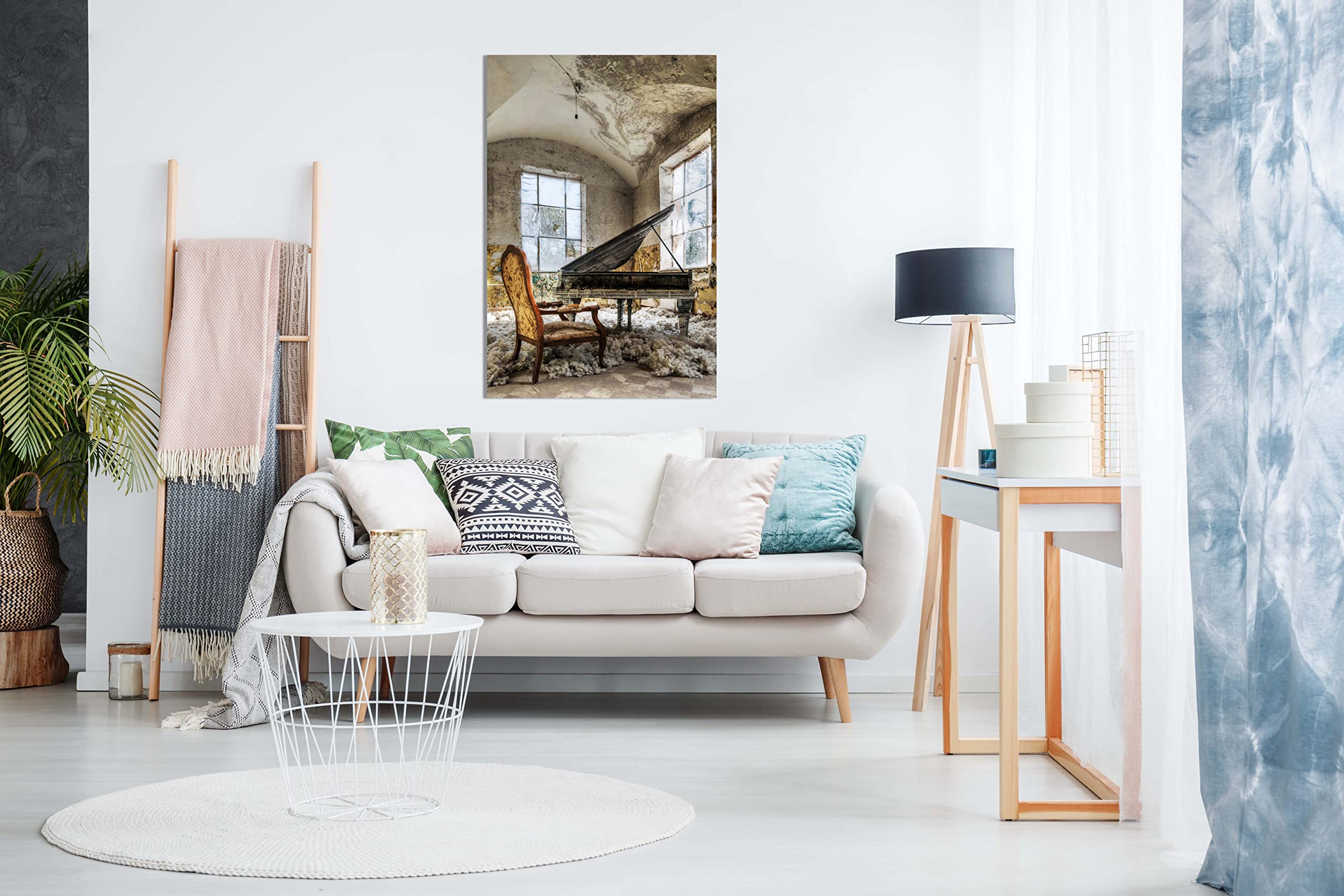 Panther Print Fine Art Prints Kunstdruck auf Leinwand, Motiv "Old Grand Piano & Old Buidling", gerahmt, Bilder für Wände, Schlafzimmer, Wohnzimmer und Badezimmer, 61 x 41 cm