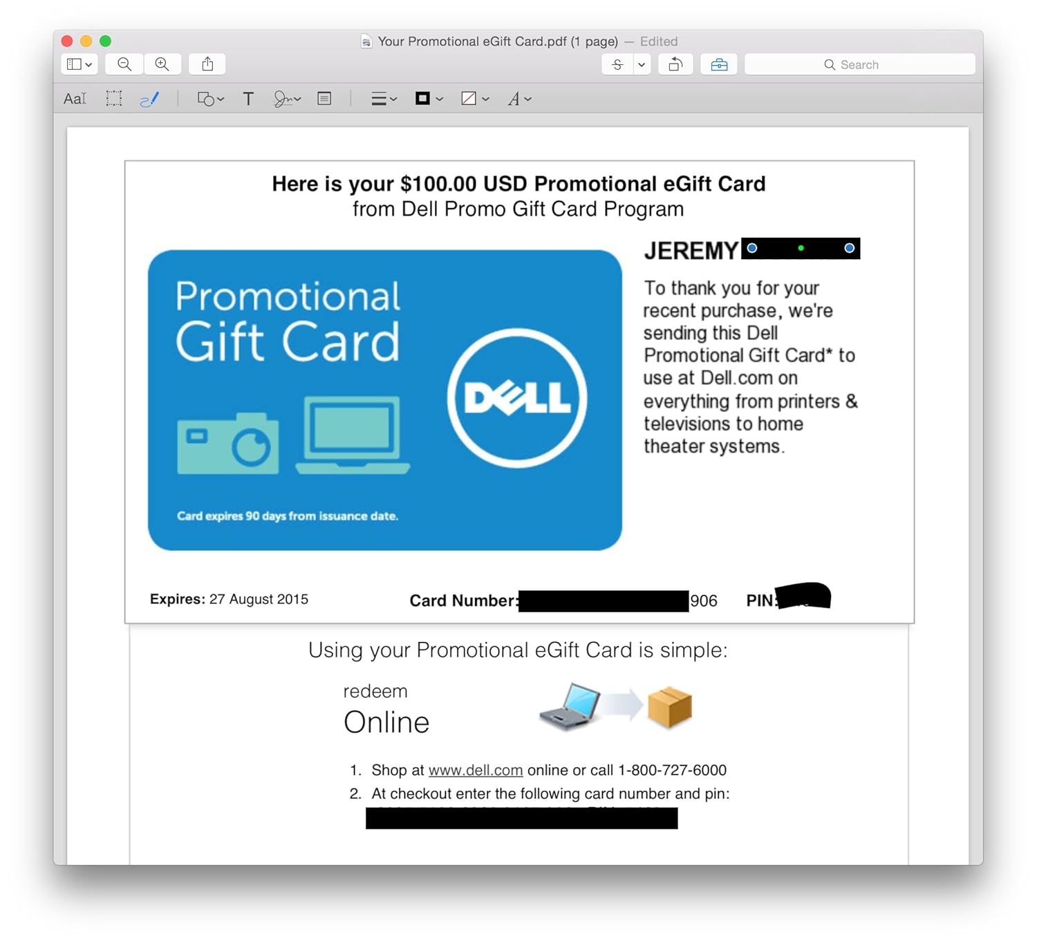 100 Dell eCard Gift Card Everything Else