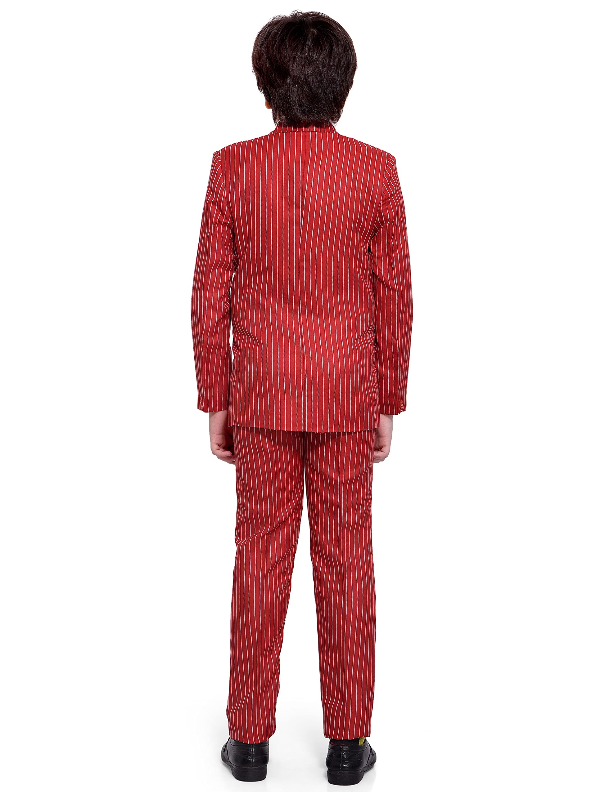 Jeetethnics Boys Red Striped Coat Suit Set with Waistcoat Shirt and Trousers (9077A) 1