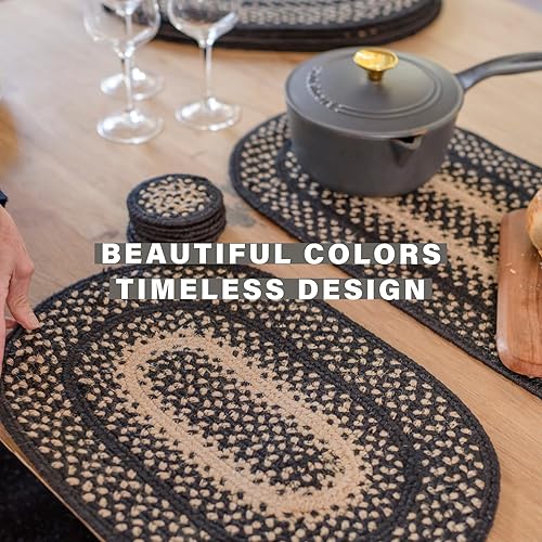 Miniatura 4 de Homespice Manchester - Juego de 2 caminos de mesa trenzados de yute de 8 x 28 pulgadas, ovalados, negro y tostado, colores ricos, fácil de limpiar,