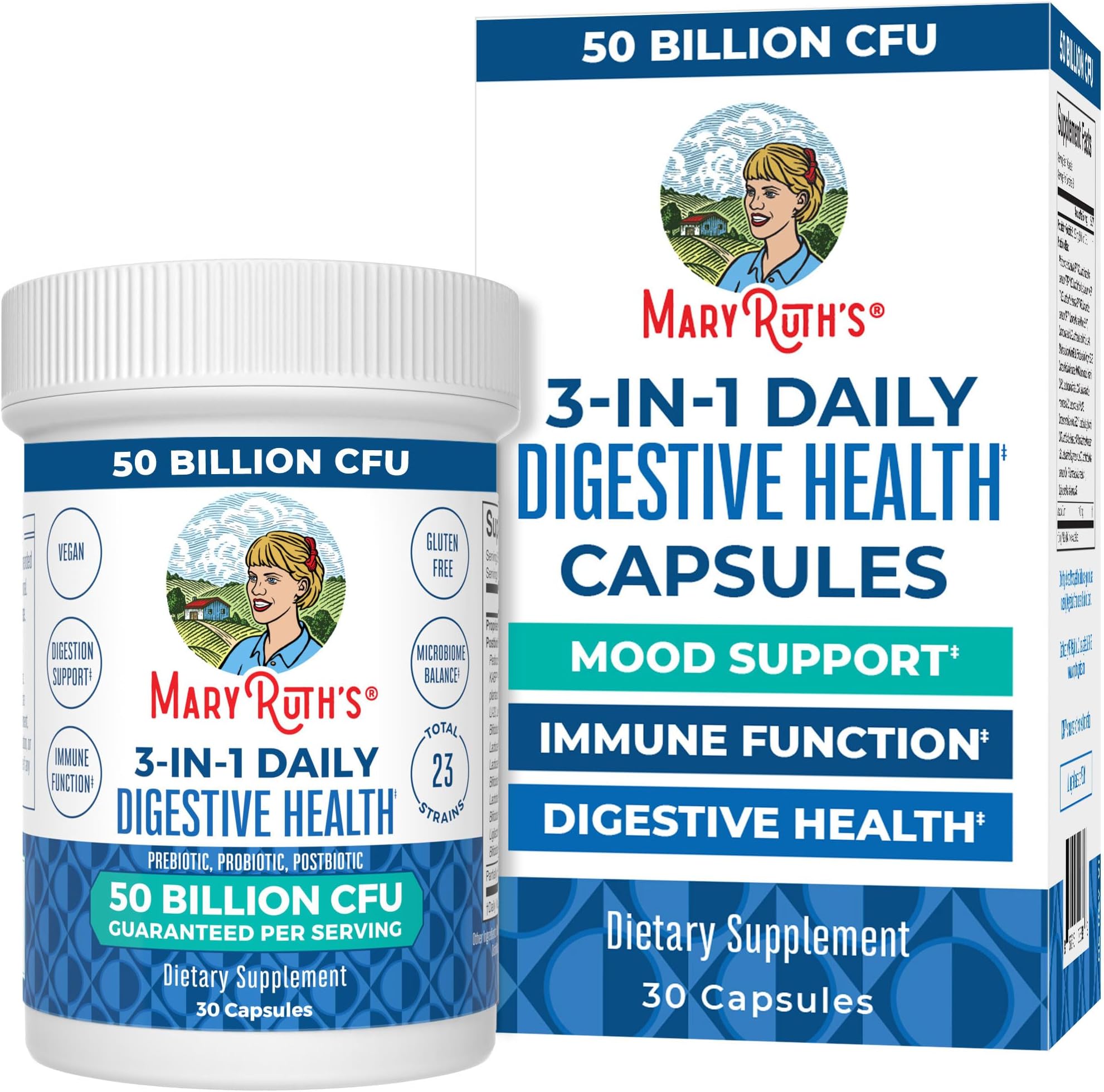 MARYRUTH'S 3-in-1 Probiotics for Digestive Health | Prebiotic & Postbiotic | Gut Health Supplement for Women & Men | 23 Unique Strains | Immune Support | 50 Billion CFU | 30 Servings
