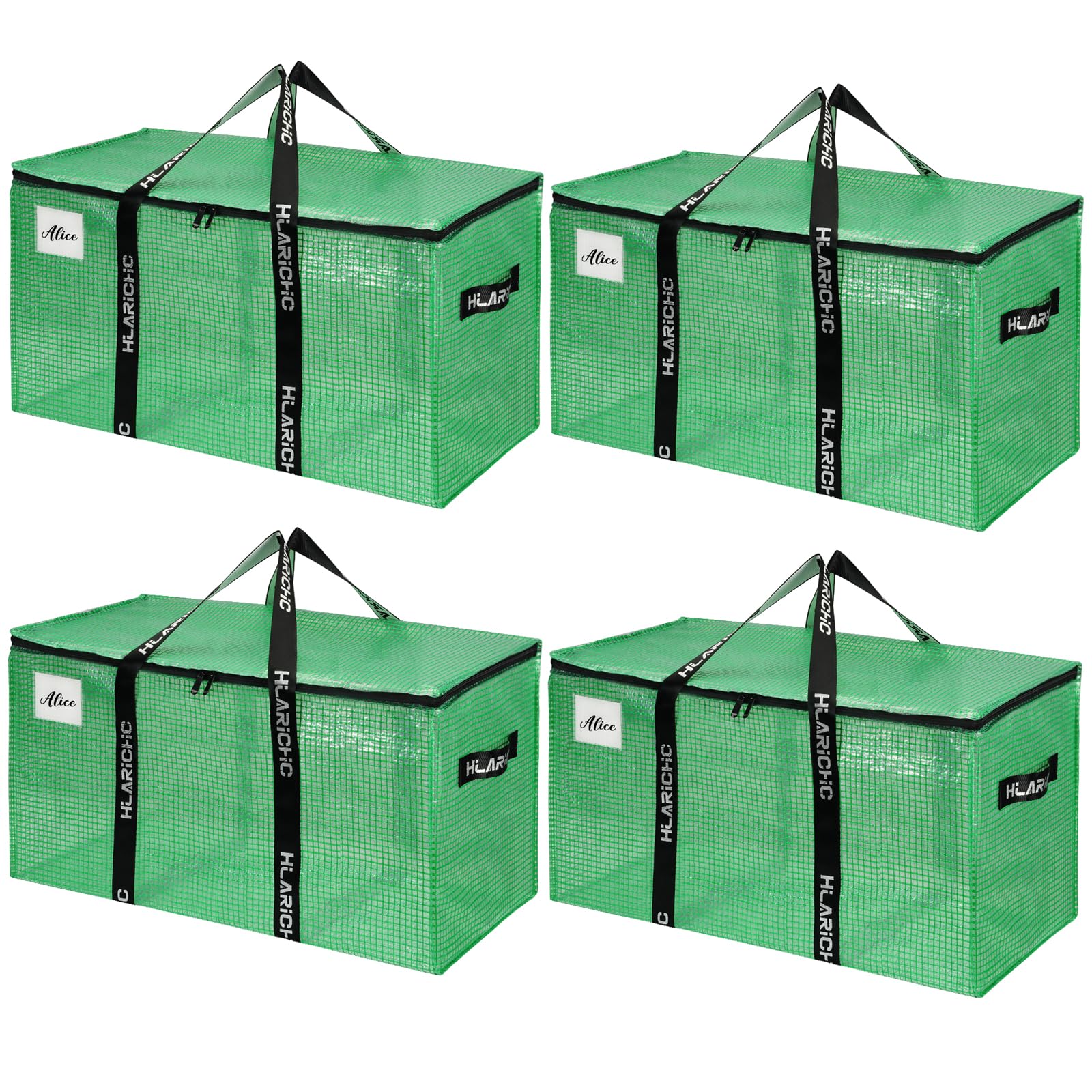 Hilarichic Heavy Duty Moving Bags 97L - Extra Large Storage Bags for Clothes with Strong Zipper & Comfortable Handles, Packing Boxes for Moving House, College Dorm, 4 Pack, Clear, Virgin PE Material