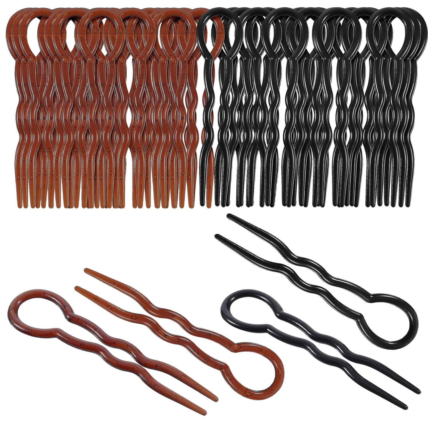 Bememo 20 Pcs Grip Hair Pins for Thick Hair U Shaped Pin French Simple Fast Spiral Braid Twist Styling Clip Pin for Lady Women, Wedding Bridal Hairstyles, Black and Brown