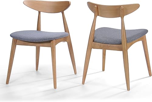 Christopher Knight Home Issaic - Sillas de comedor de tela gris con acabado de roble (juego de 2)
