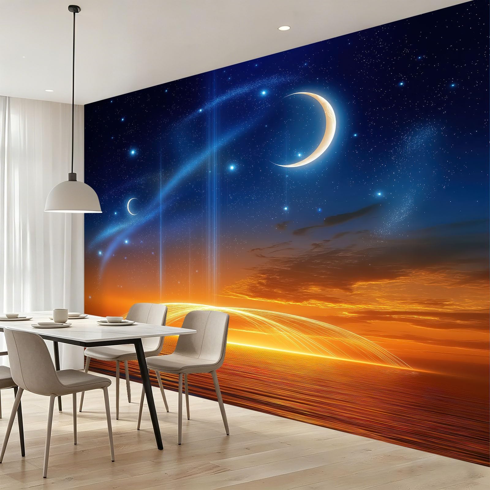 Fototapeta kosmiczna 99in x 69in / 250 x 175 cm (szer. x wys.), włóknina, premium, fantazyjny, kosmiczny wszechświat, półksiężyc, nadruk, dom, DIY, dekoracja, plakat, obraz, dekoracja ścienna