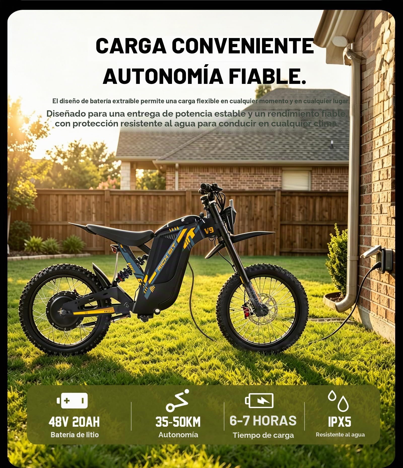 Bicicleta eléctrica de montaña V9 Ultra de cysum, batería de alta potencia de 48 V y 20 Ah, autonomía de 65 km, doble suspensión, bicicleta eléctrica todo terreno