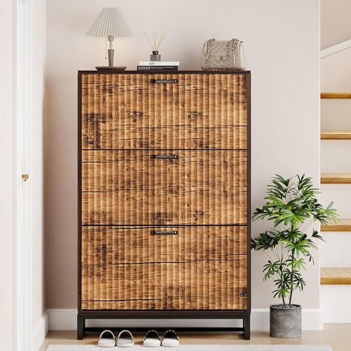 Miniatura 11 de Nicetree Zapatero de puerta de granero estilo shaker - 3 cajones con cierre de resorte y 3 estantes ajustables de 3 niveles, ultradelgado Negro