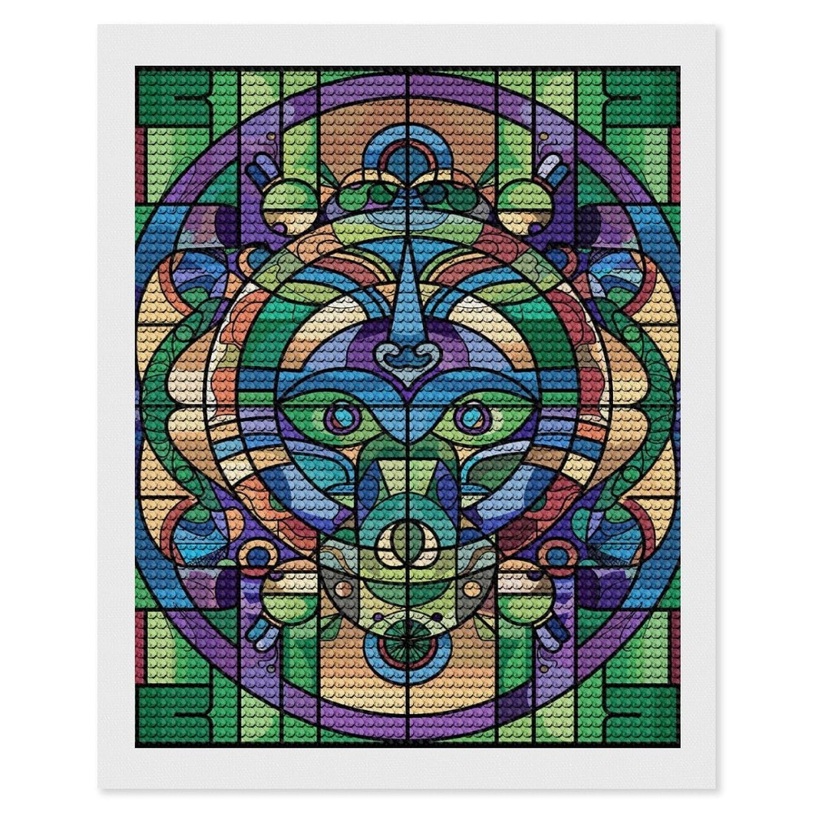 Junmoney Stained Glass Mandala Face Diamond Art Canvas 16"x20", for Adults, Good for Quiet Evenings, Bedroom Decor, Festive Craft Gift, Easy to Enjoy