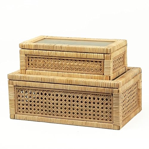 Rattan Display Box for Home Decor with Lid - Rectangular