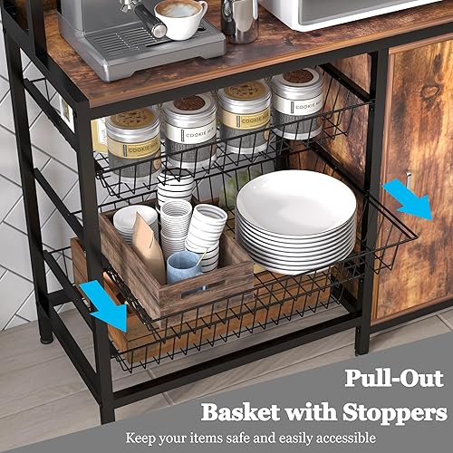 Miniatura 4 de Estante para hornear de cocina con cestas y puerta, soporte industrial para horno microondas, estante de almacenamiento de utilidad, carrito de