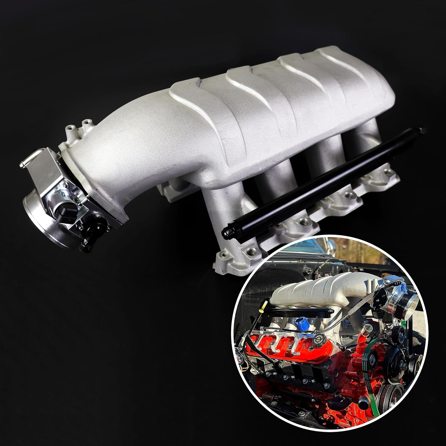 300-116 EFI LS Hi-Ram Intake Manifold Rectangular Port Head 92mm bore Compatible with GM Chevy LS3/L76/L92/L99 2005-2019 6.0L 6.2L V8 Race/Track Only Idle–8000 RPM Silver