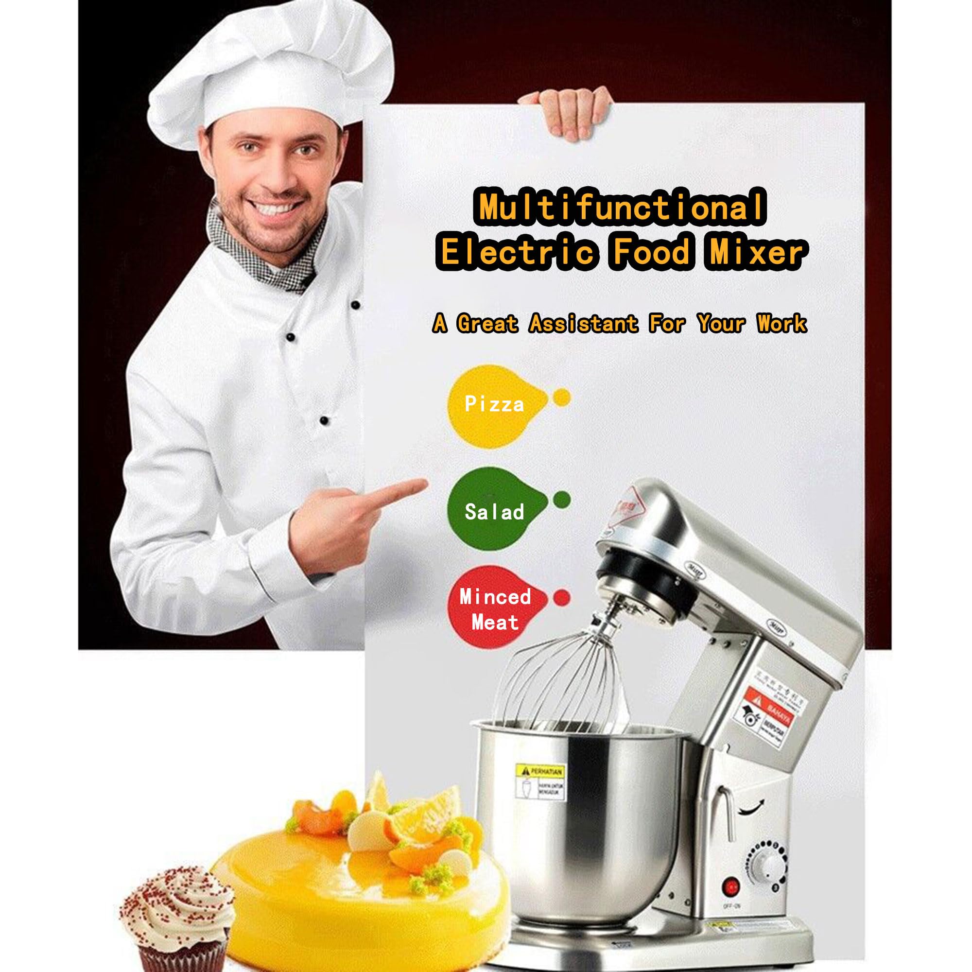Batidora de pie 3 en 1, mezclador de alimentos comercial multifunción de 500 W, equipo de panadería de 3 velocidades con batidor K, gancho de masa y batidor, máquina de masa resistente silenciosa, 5 L
