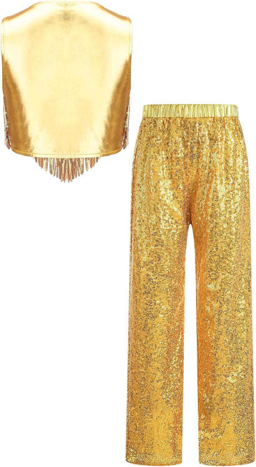 Dancing Queen Dancewear for Big Girls 2 Piece Sequined Sleeveless Top and Pants Set
