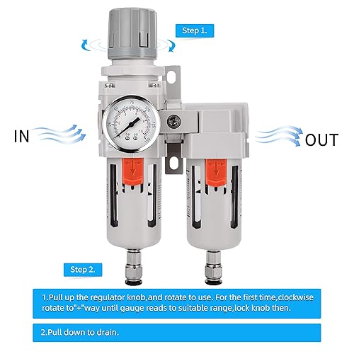 Miniatura 5 de NANPU Sistema de secado de aire NPT de 38 pulgadas, filtro de partículas de 5 micrones, filtro coalescente de 0.5 micrones y regulador de presión de