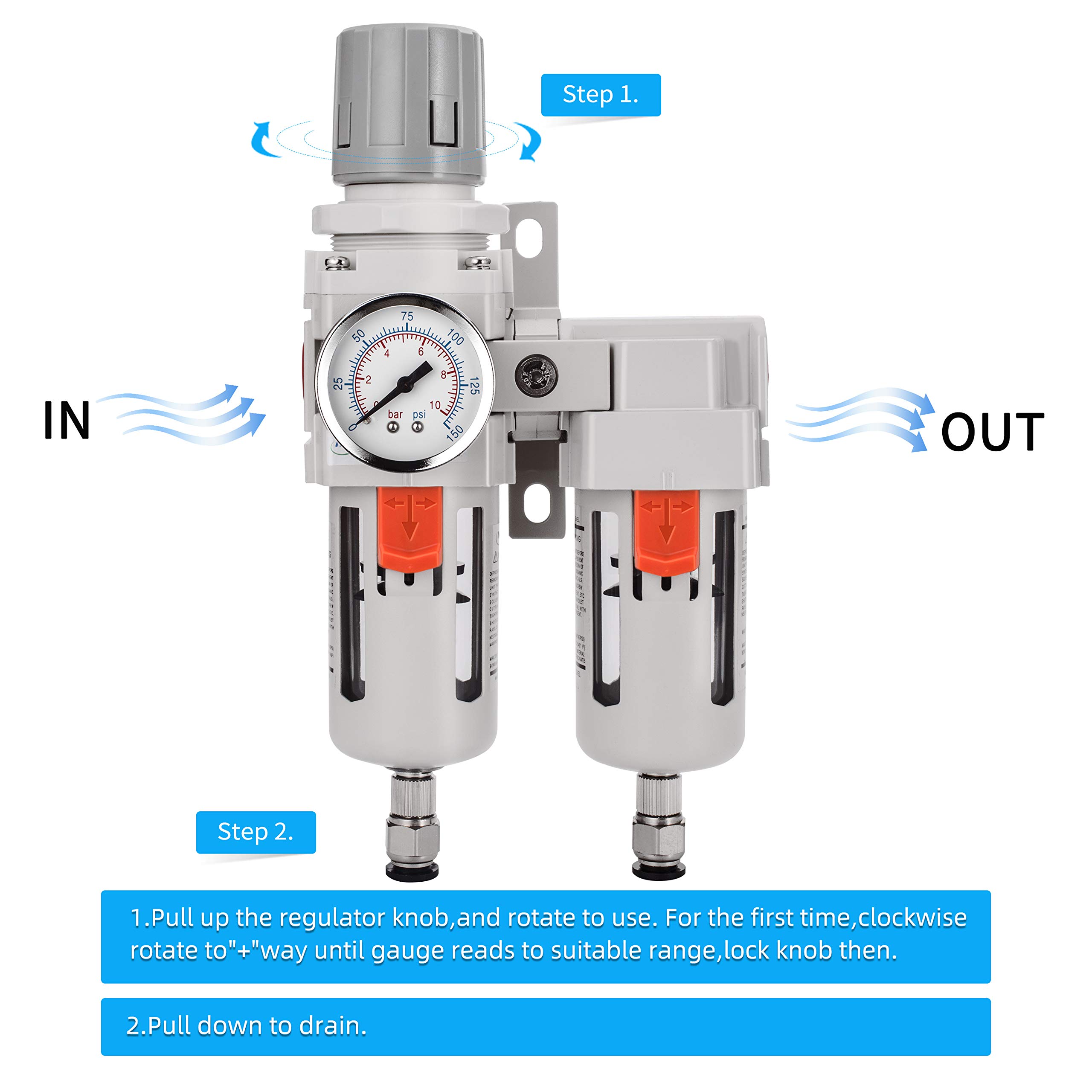 RIH Air Dryer System - 3/8"NPT Auto Drain Double Air Filters-5 Micron