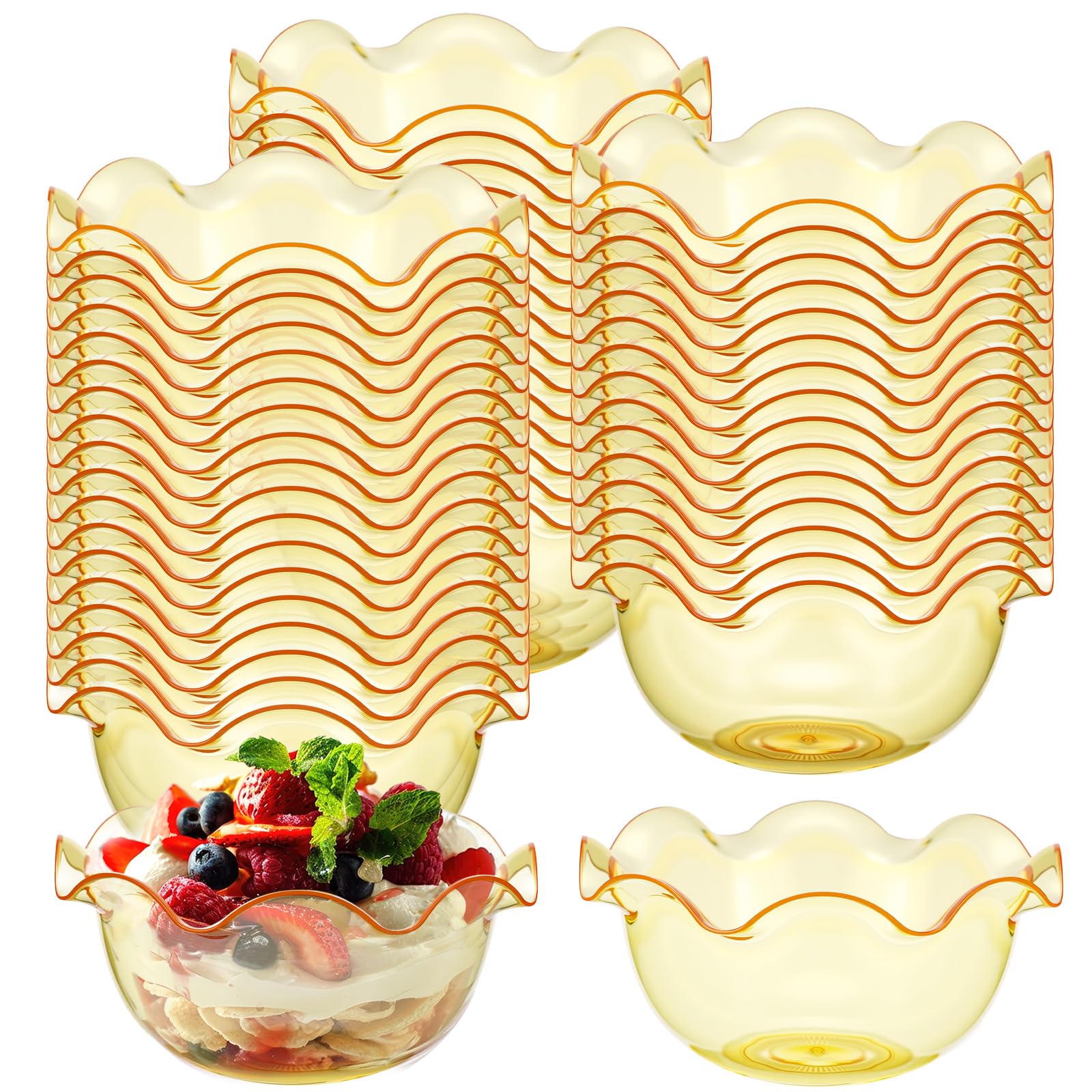 Newtay 50pcs 6oz Small Plastic Dessert Cups Ice Cream Bowl Reusable, Gold