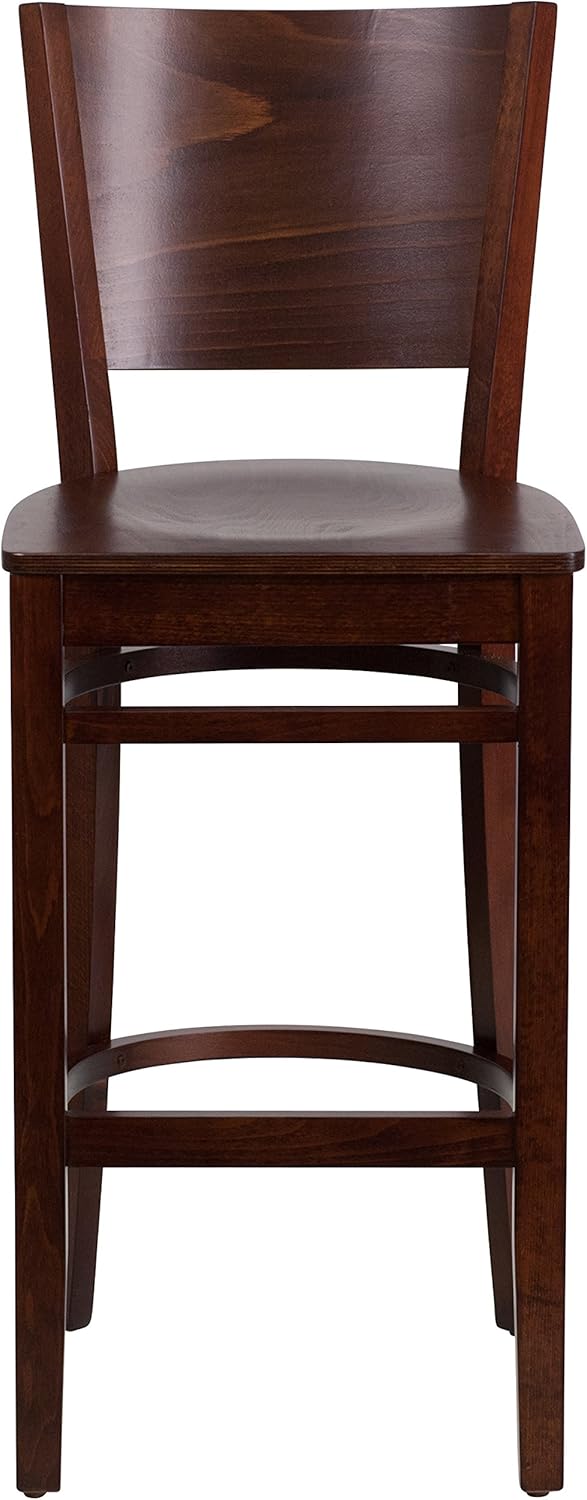 Walnut Solid Back Wooden Barstool with Footrest