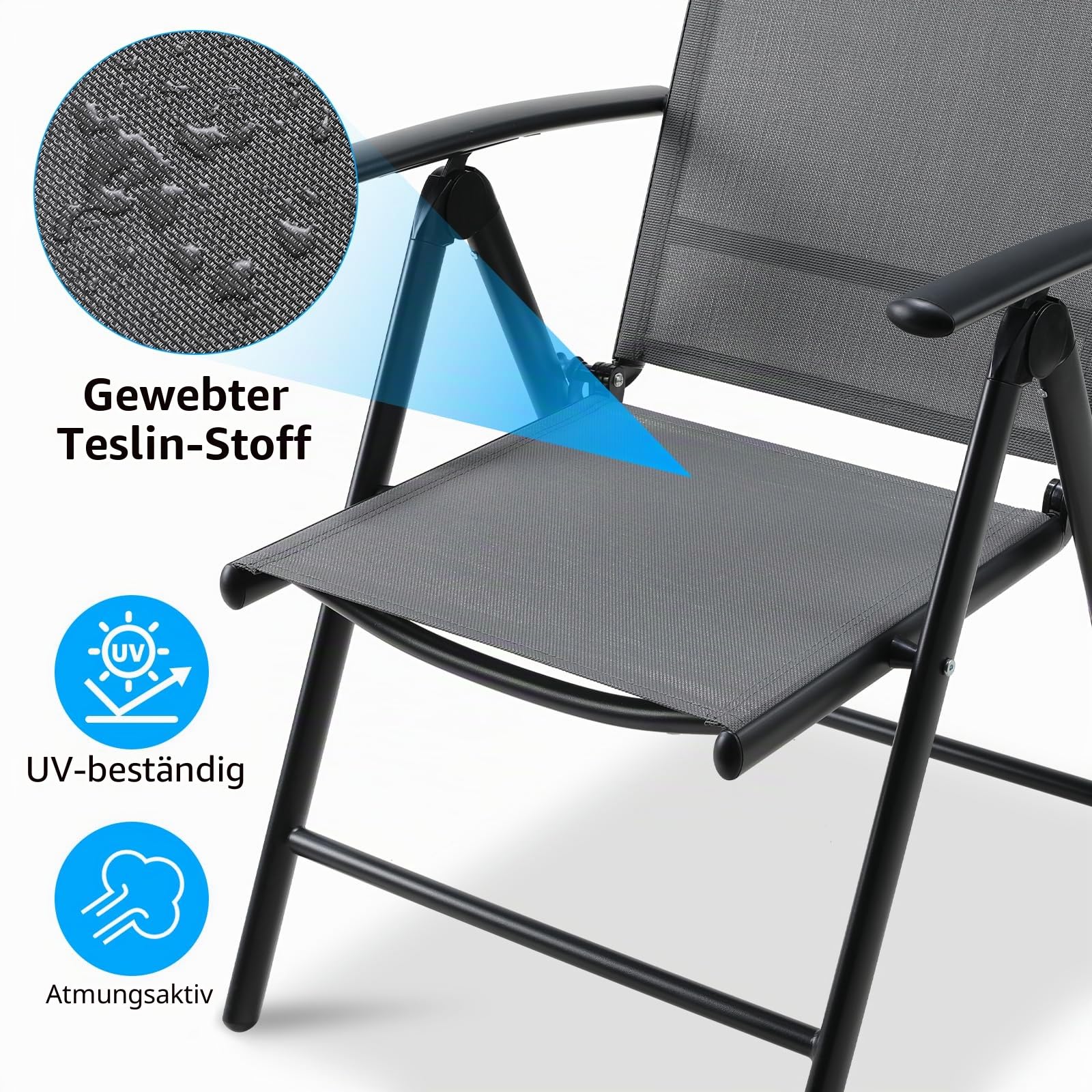 LIFERUN Gartenstuhl Hochlehner Klappbar, Alu Balkonstuhl 2er Set | Gartenstühle 7-Fach Verstellbar bis 120kg, Gartensessel Outdoor, Wetterfest, Klappstuhl Campingstühle, Dunkelgrau