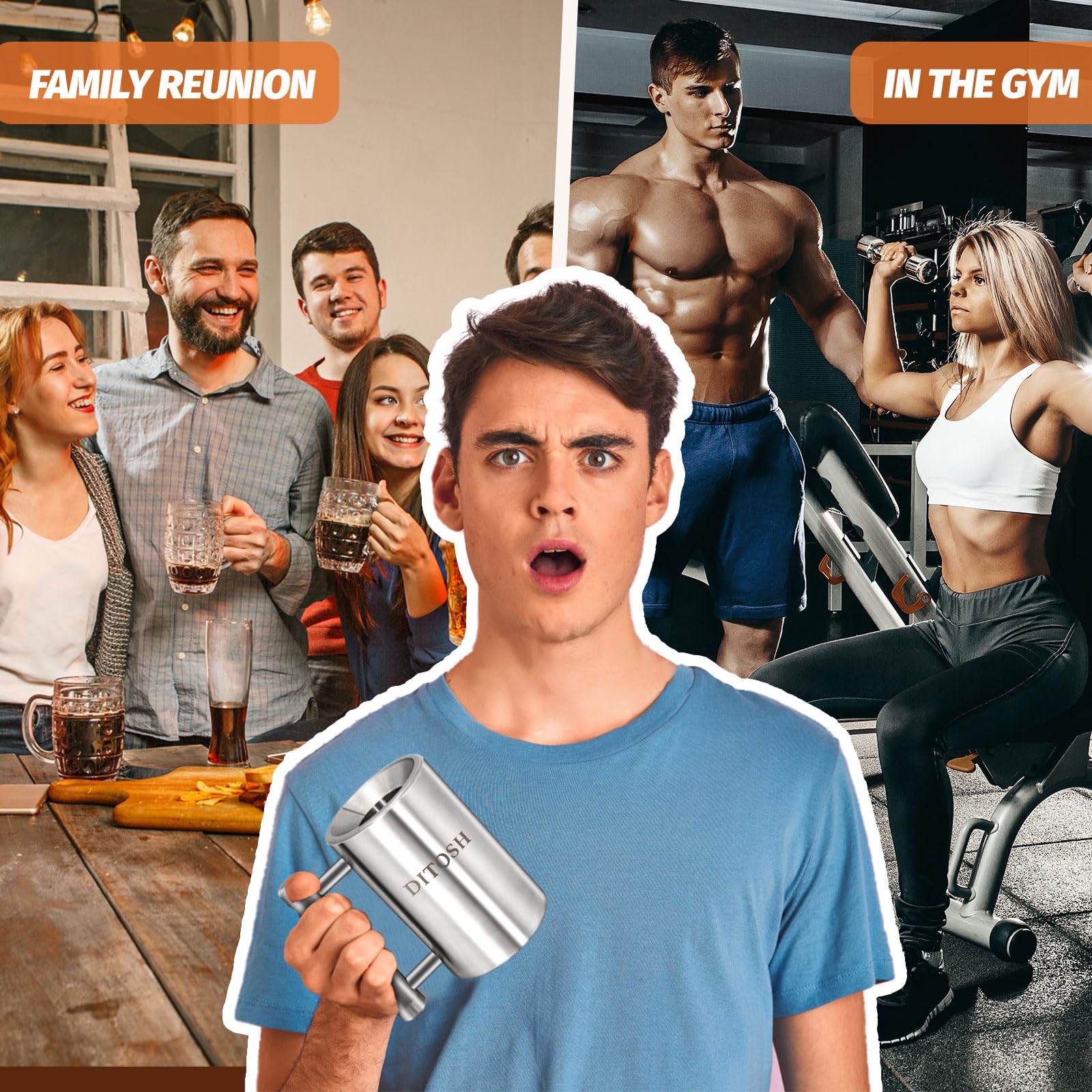 6kg 13.2lb Heavy Coffee Mug Challenge 304 Edelstahl Hantel Tassen Silber Übergewicht Sport Wassertasse für Fitness Training Arm Streich Prank Geschenk Home Gym Workout Equipment 100ml 3.4oz