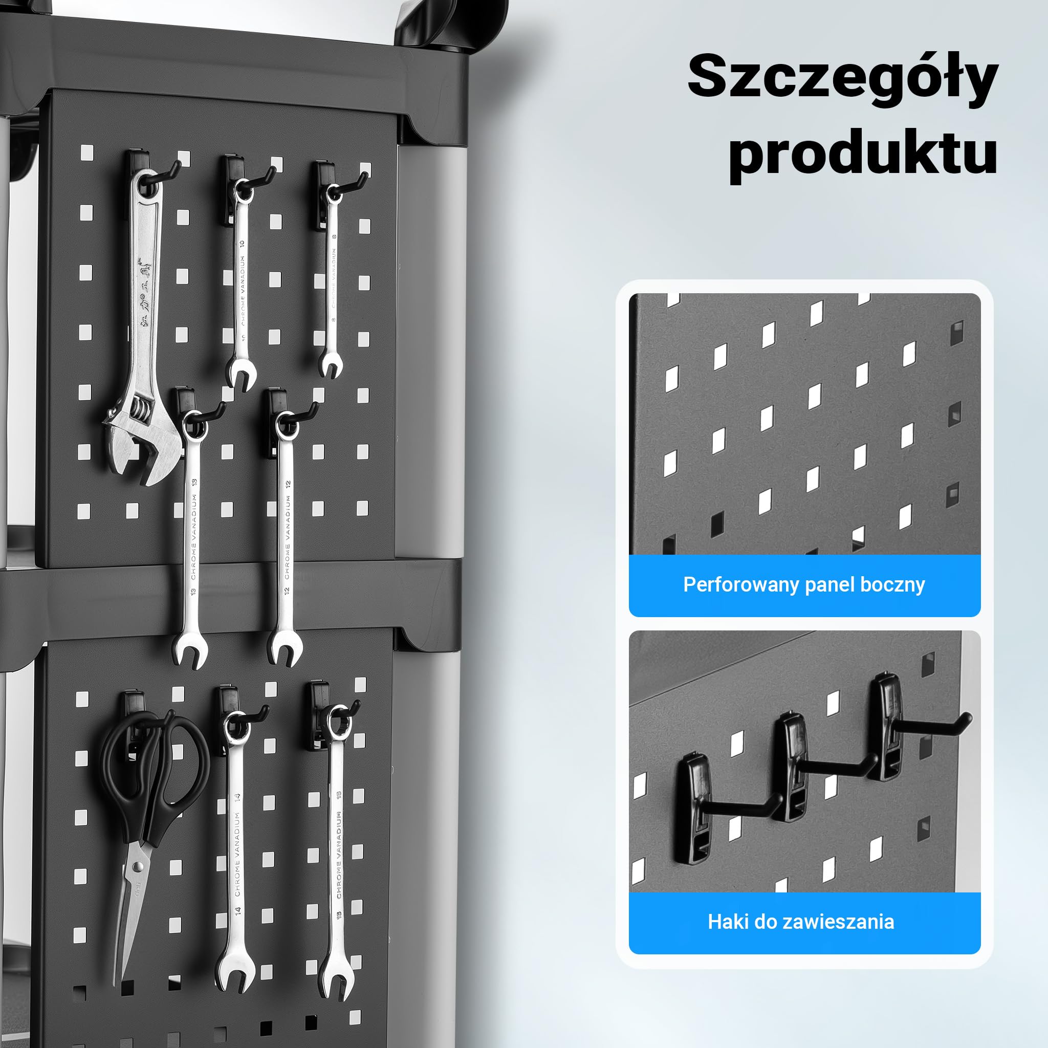 Wiltec Wózek 3-poziomowy typu 03 o nośności 150 kg, wózek warsztatowy 87 x 43 x 66 cm, wykonany z tworzywa sztucznego
