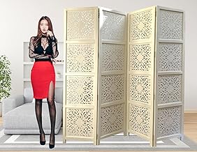 CraftLense Wooden Wall Dividers, Wood Screen Separators, and Wooden Room Partitions 4 Wall Panels with Stands for Office, Bedroom, Living Room, and Restaurant- (White)