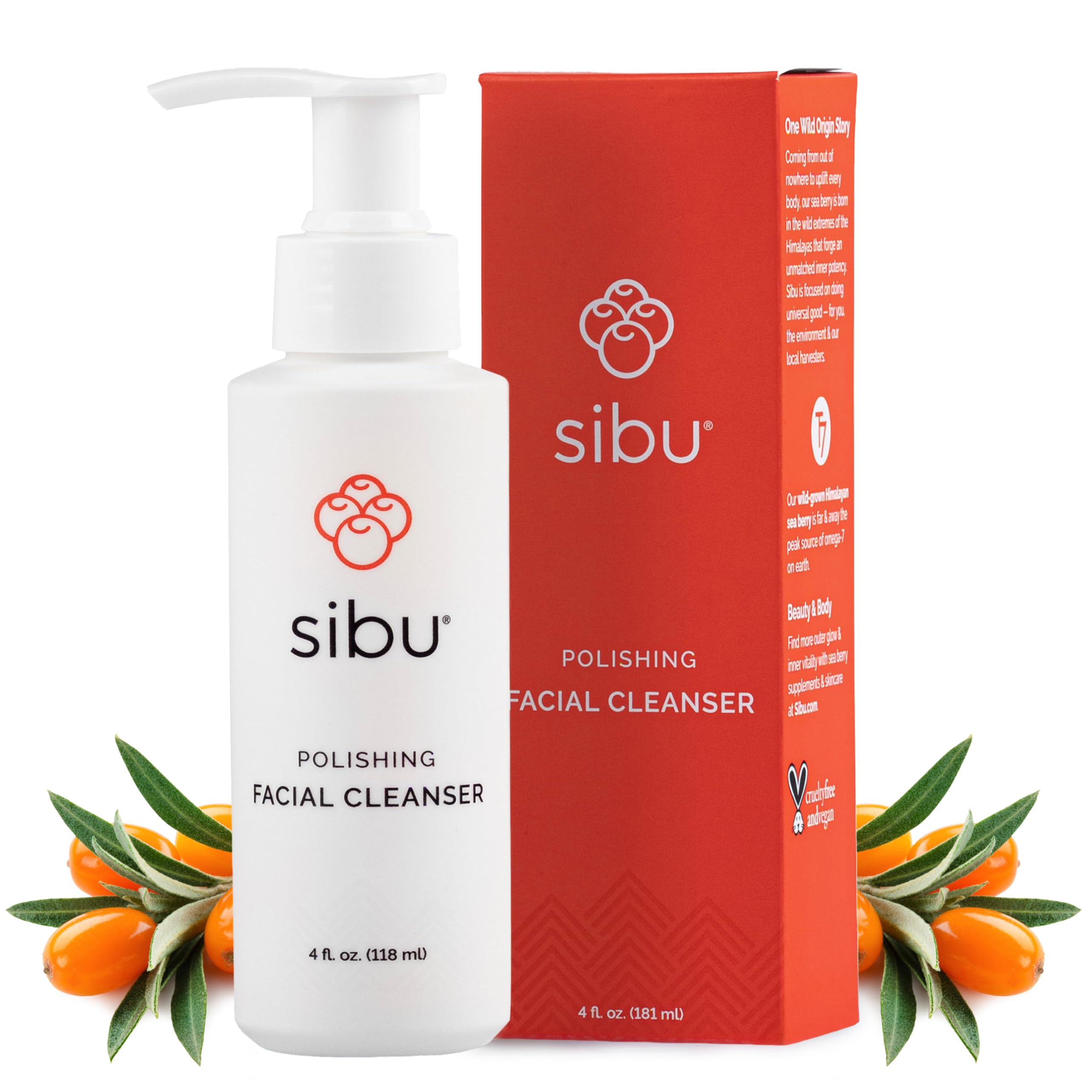 Sea Buckthorn Polishing Facial Cleanser (4oz), Face Wash Made From Premium Himalayan Sea Berry Oil – Moisturizes Skin, Reduces Blemishes, Removes Make-up