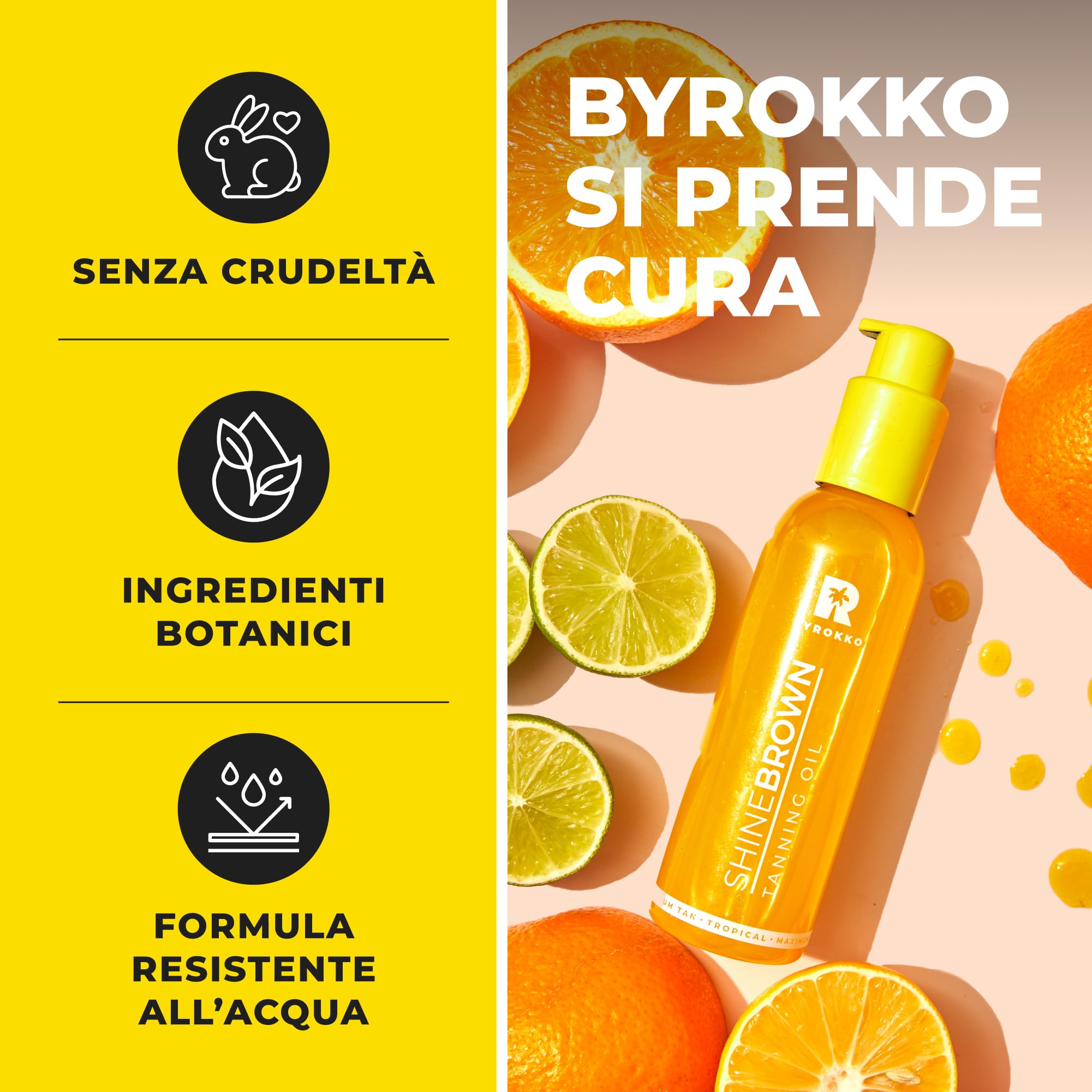 BYROKKO Shine Brown Tropical Olio Abbronzante Solare (145 ml), Acceleratore di Abbronzatura efficace al Sole e nei Lettini Solari, Olio Super Attivo per un’Abbronzatura della Massima Intensità