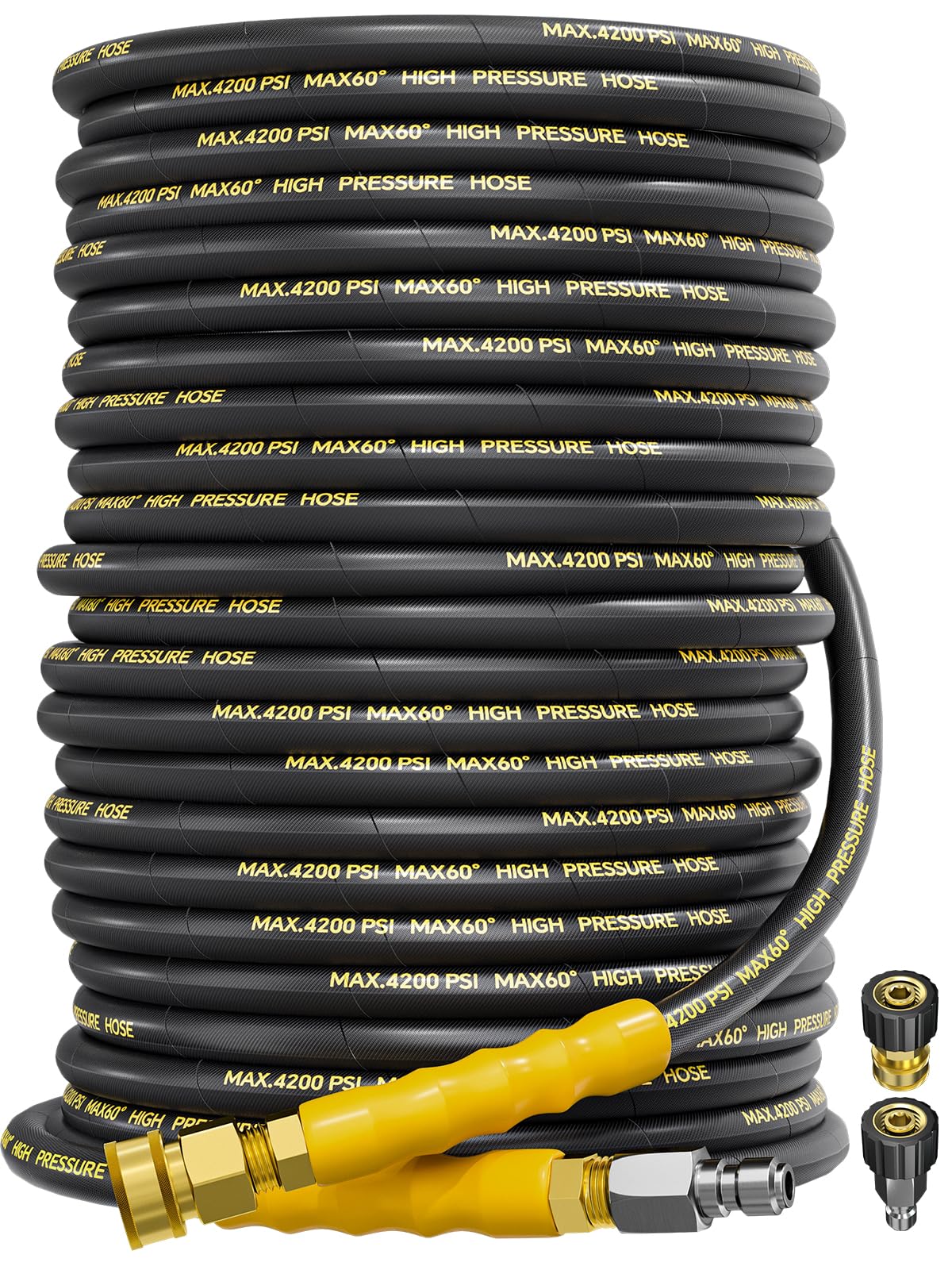 TechSweepPro 4200PSI Pressure Washer Hose 125FT with 3/8" Swivel Quick Connect for Cold/Hot Water, Kink Resistant Steel Wire Braided, Wear Resistant Power Washer Hose with 2 M22 14mm Adapter Set