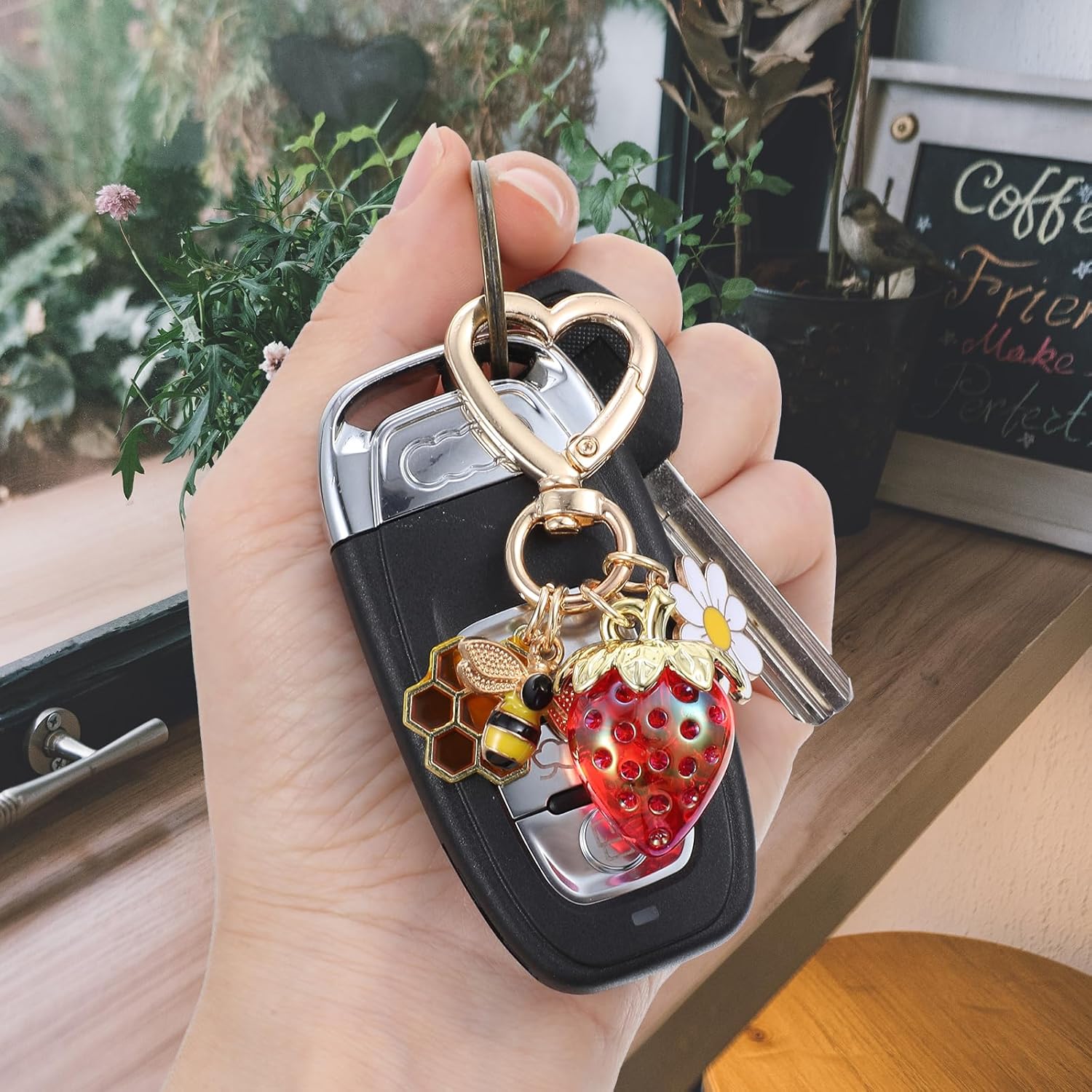 2pcs Strawberry Bag Charm,Cute Strawberry KeychainCute Bag Charms & Purse Charms for Women, with Daisy & Bee Accents - Perfect Strawberrys Keychains for Handbags, Backpacks - Image 4