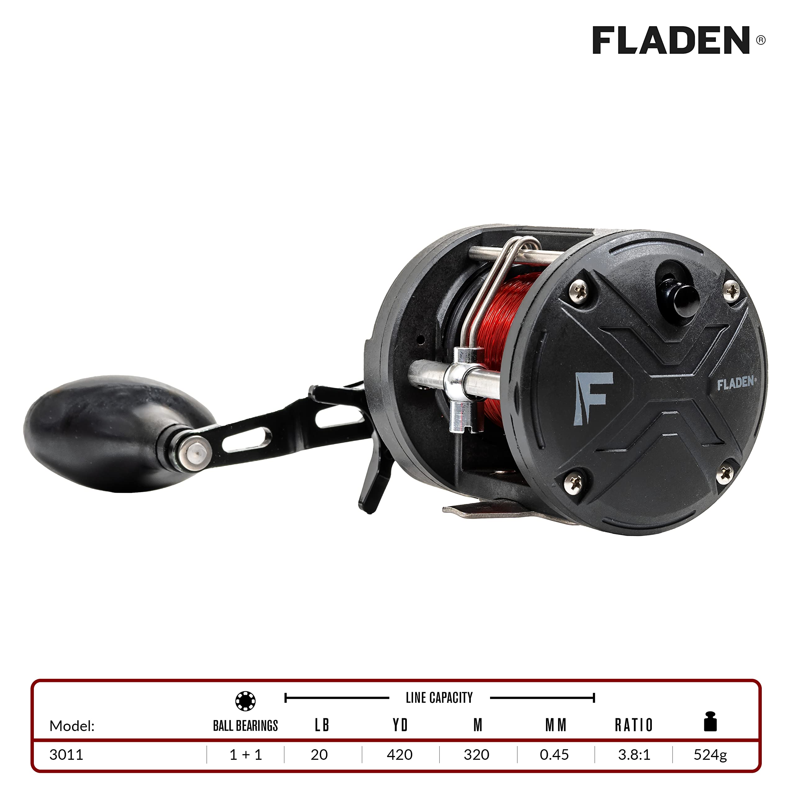 FLADEN Warbird 3011 Mulinello Moltiplicatore (mano destra) 1+1 cuscinetto a sfera Livello Wind Pre Spooled 0.60mm / 20.4kg Red Line [11-543011], Nero