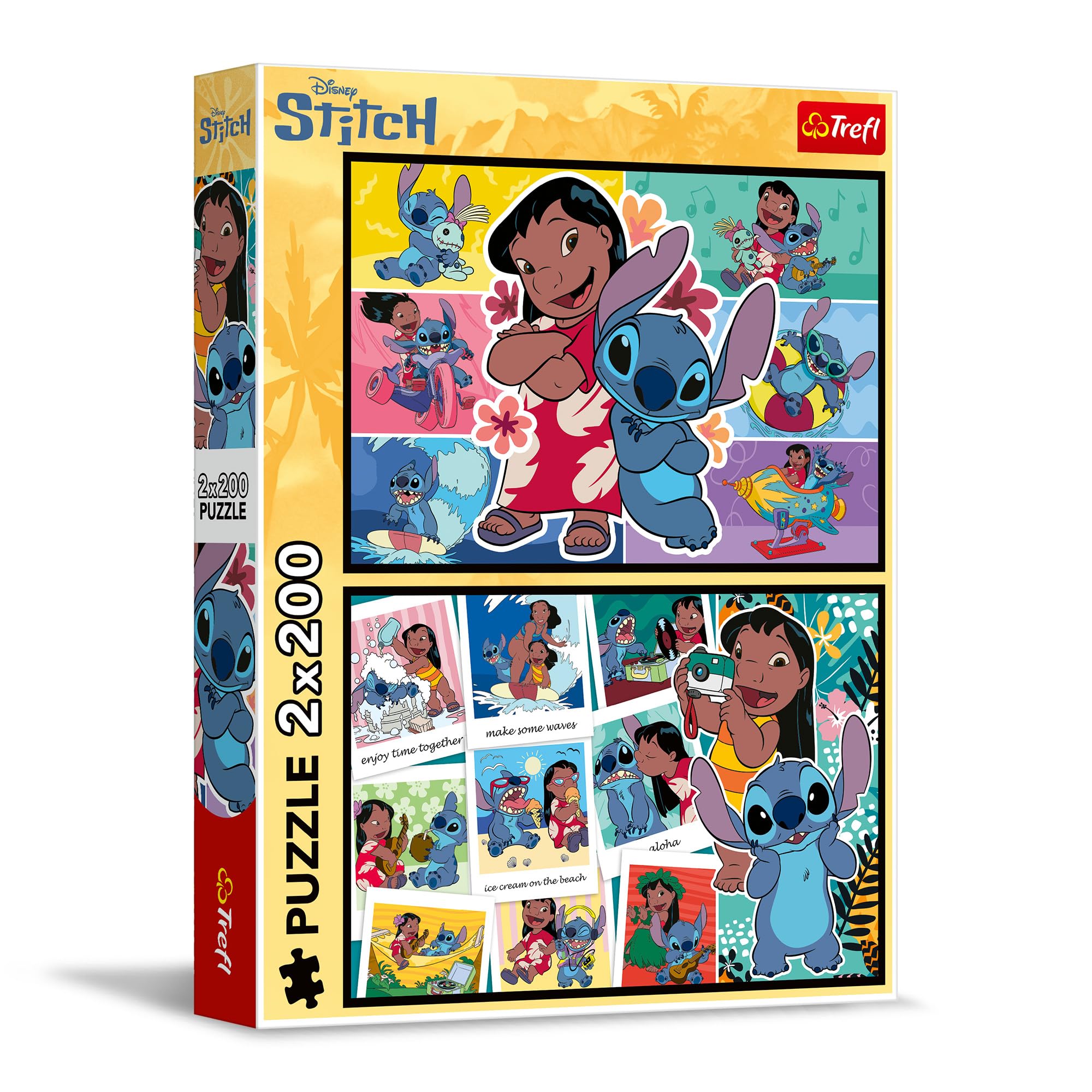 Trefl - Puzzle 2x200 Elementów, Wesołe Życie Stitcha, Lilo&Stitch | Dla Dzieci i Dorosłych 10+, Zestaw Dwóch Układanek, Bohaterowie Bajek, Wysokiej jakości, Kreatywna rozrywka, Idealny Prezent