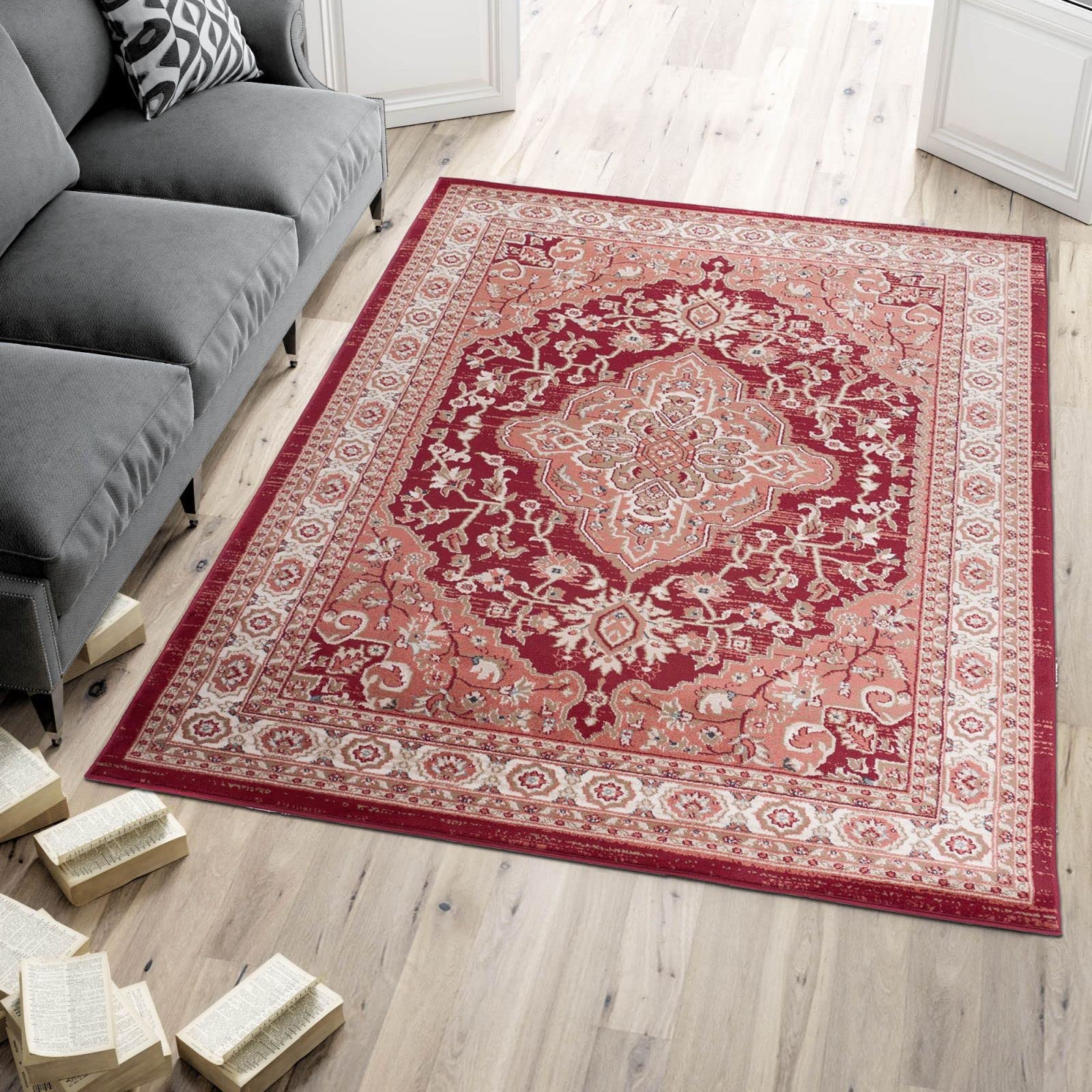 Mazovia Grand Tapis Couloir 200x300cm Rouge Classique Traditionnel Doux | Tapis pour Entrée Cuisine Bureau Salon Chambre Salle à Manger Chauffage au Sol Facile D'entretien Résistant aux Détergents