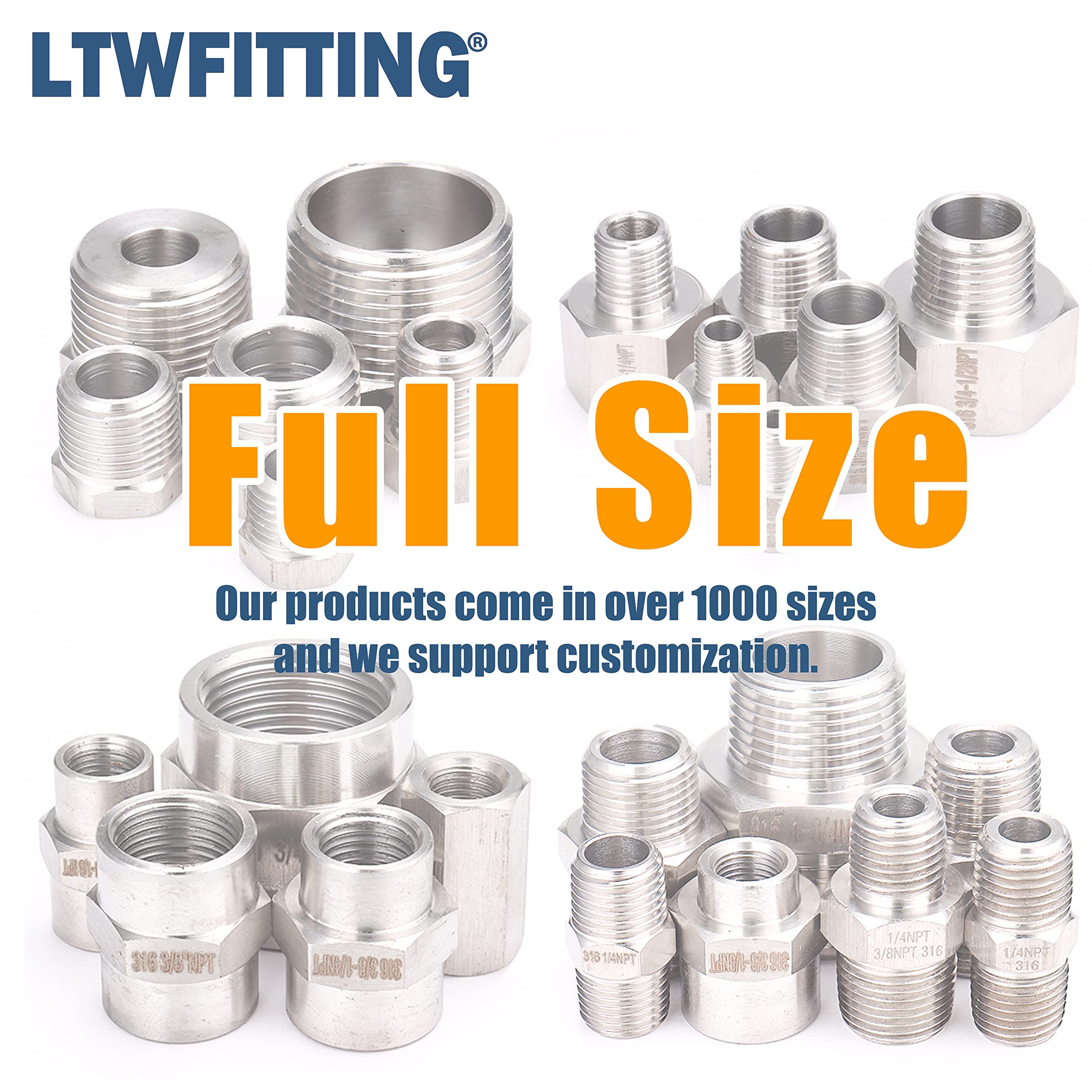 LTWFITTING Stainless Steel 316 Pipe Hex Bushing Reducer Fittings 3/8-Inch Male BSPT x 1/8-Inch Female BSPP (Pack of 10) - Image 4